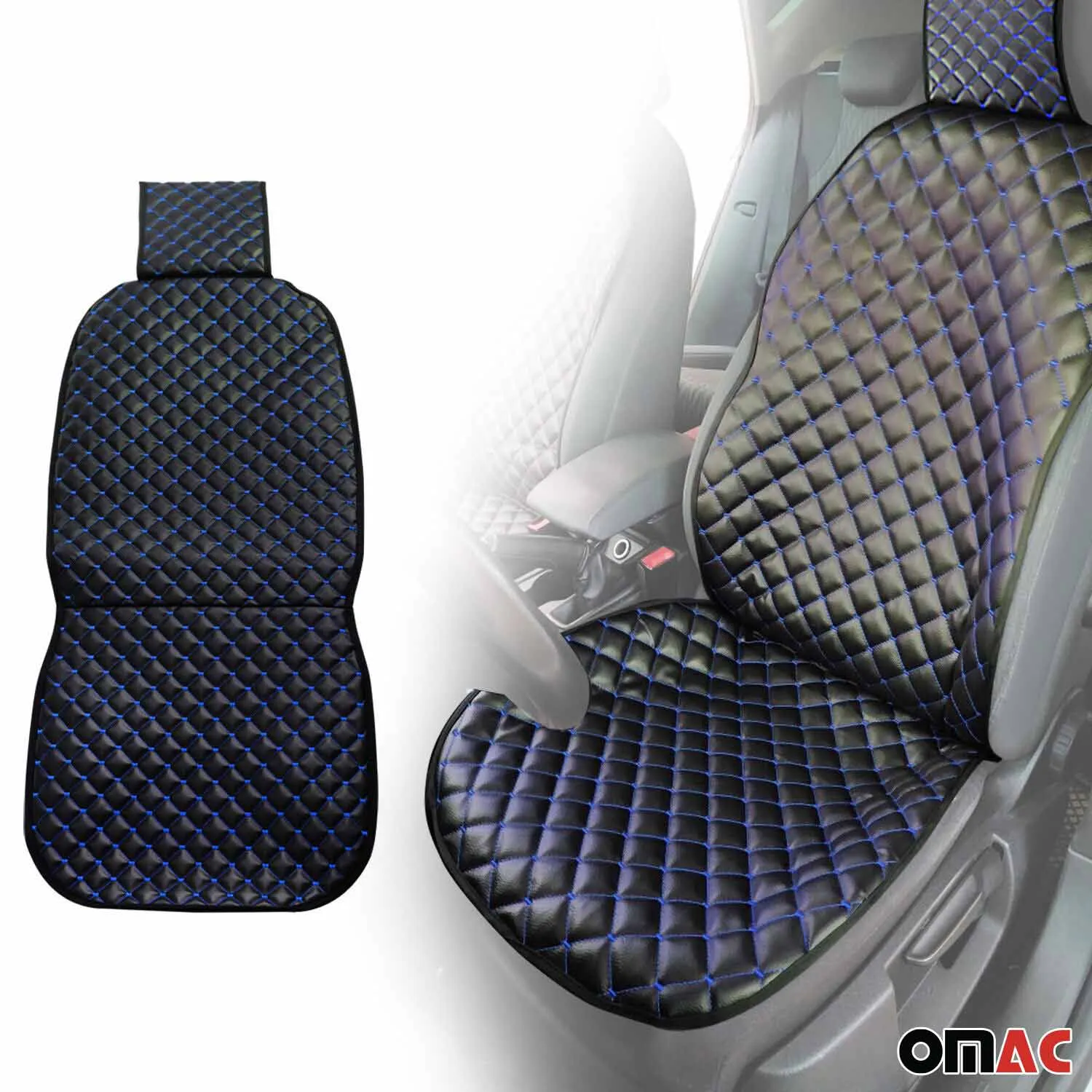 Mitsubishi Leather Breathable Front Seat Cover Pads Black Blue 1Pc - Image 2