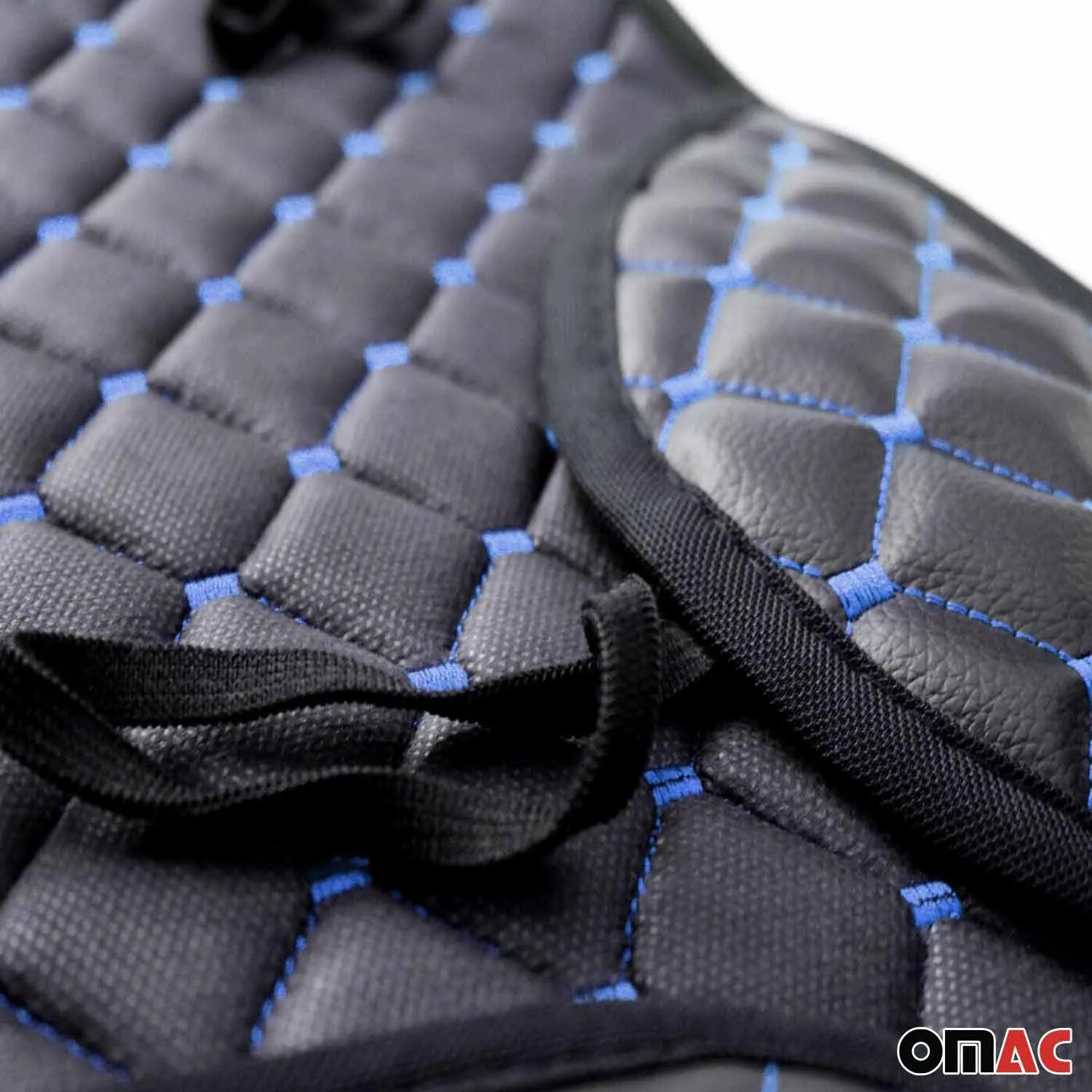 VW Leather Breathable Front Seat Cover Pads Black Blue 1Pc - Image 6