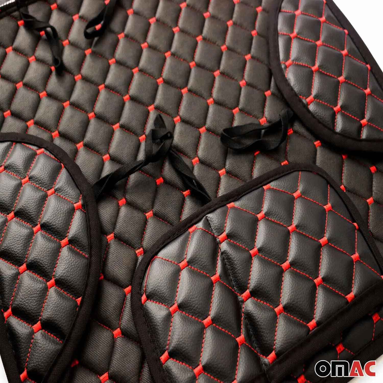 VW Leather Breathable Front Seat Cover Pads Black Red 1Pc - Image 7