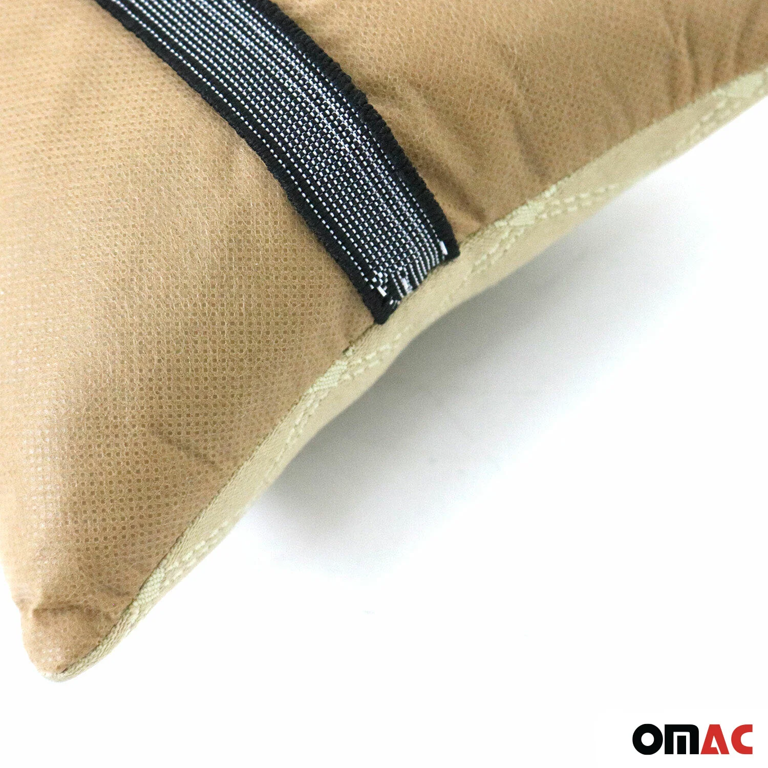 Car Seat Neck Pillow Head Shoulder Rest Pad Fabric and PU Leather Beige - Image 5