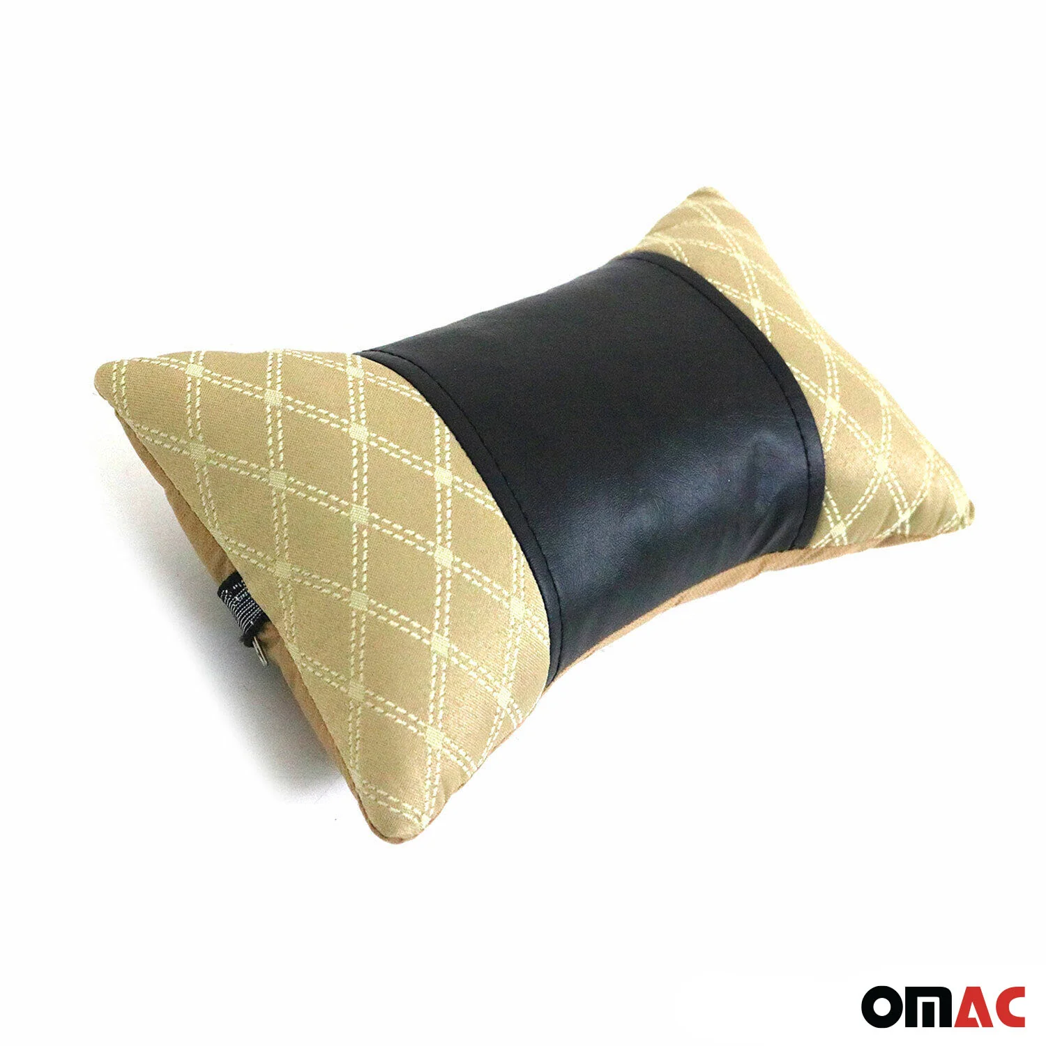 Car Seat Neck Pillow Head Shoulder Rest Pad Fabric and PU Leather Beige - Image 6