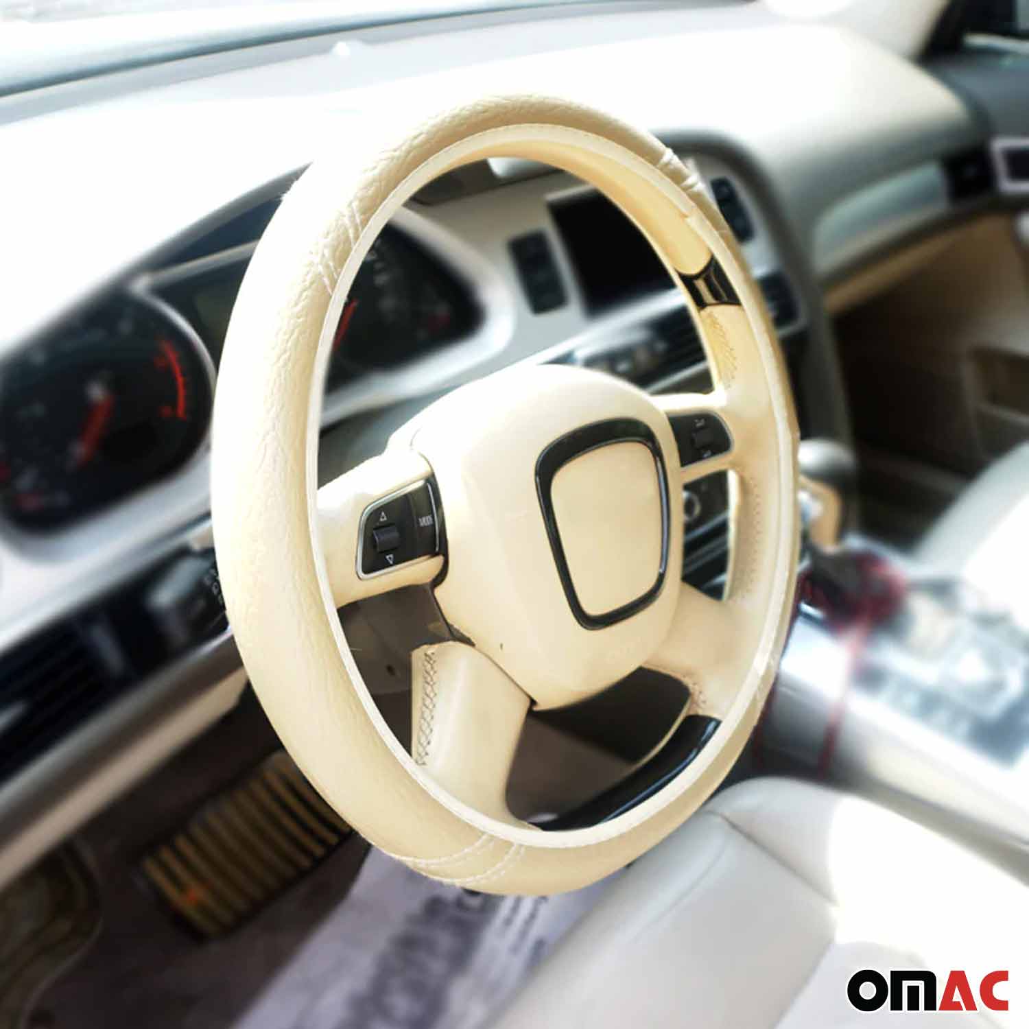 14.5-15.5’’ Steering Wheel Cover Dark Beige Leather Anti-slip Breathable - Image 7