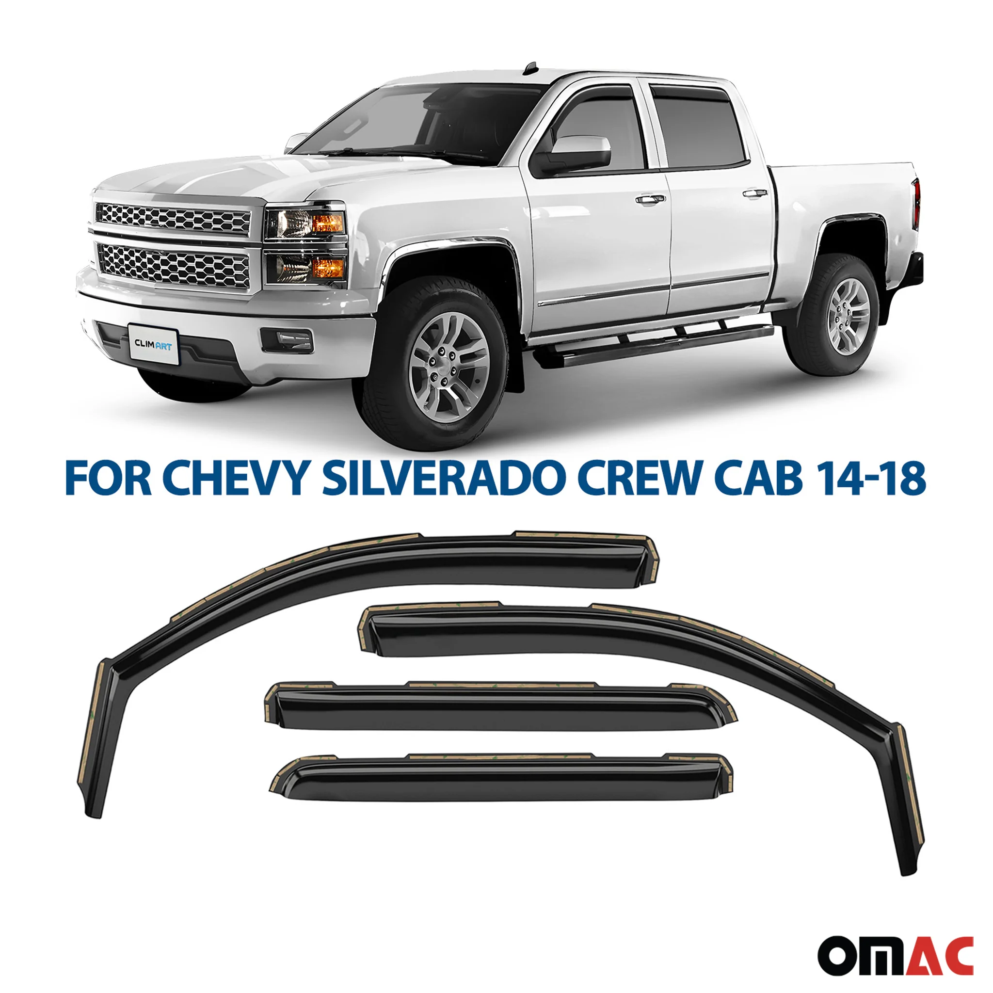 Clim Art Wind Deflectors for Chevrolet Silverado 1500 2014-2018 Crew Cab 4 Pcs - Image 2