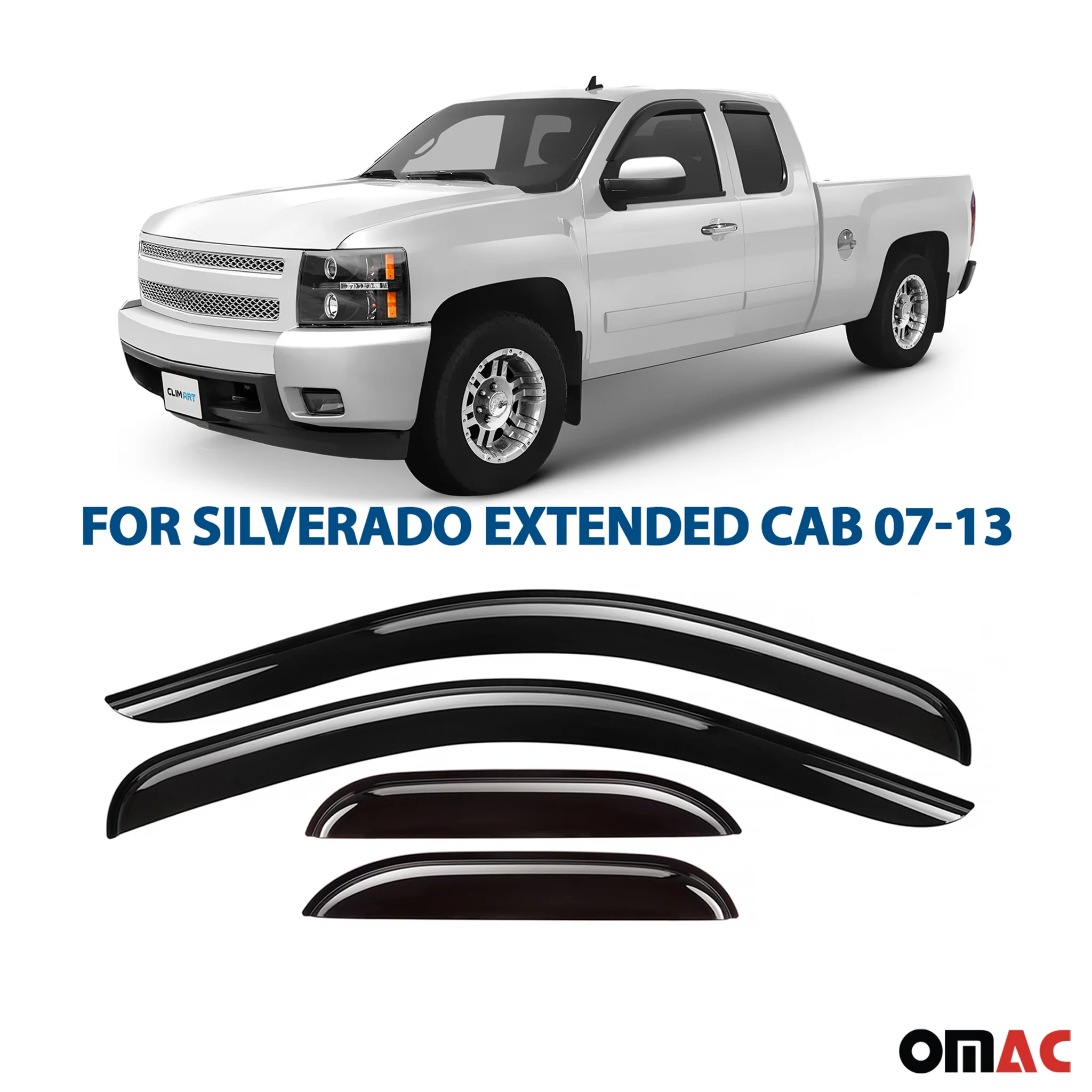 Clim Art Wind Deflectors for Chevy Silverado 1500/2500/3500 2007-13 Extended 4x - Image 2