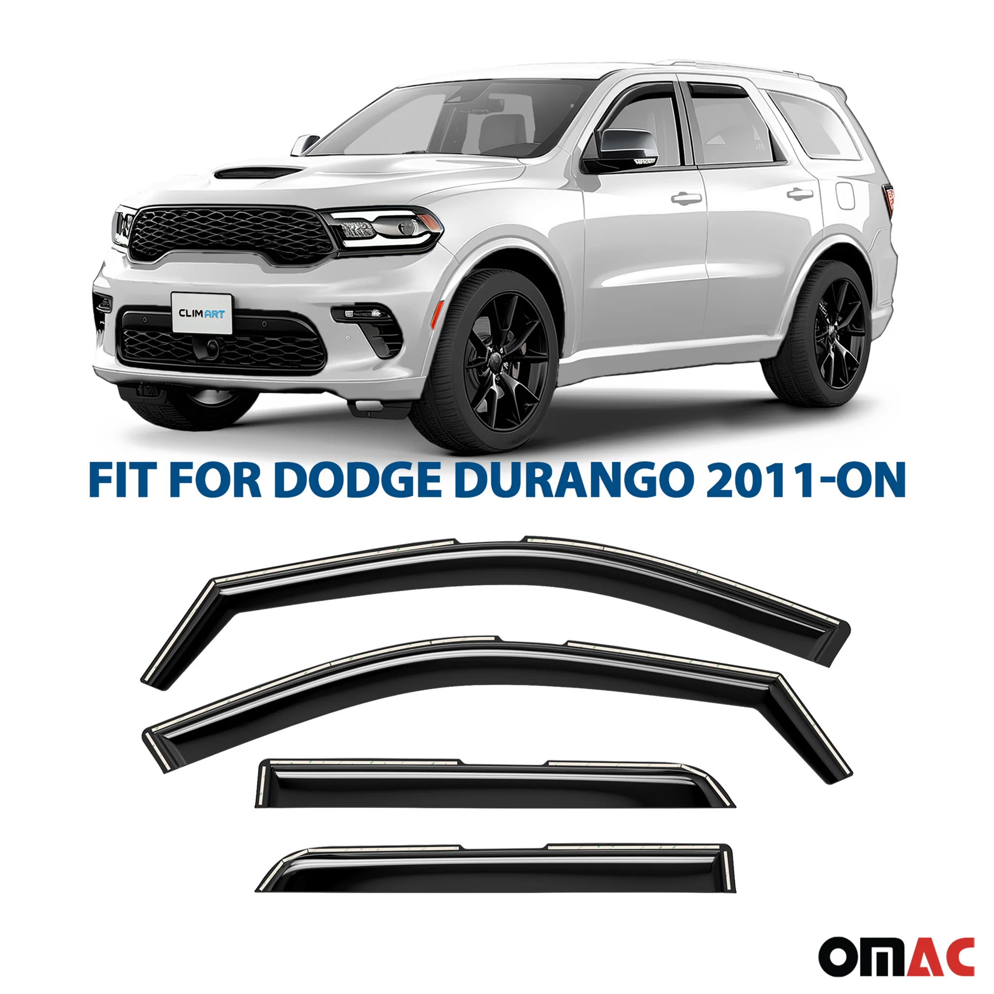Clim Art Wind Deflectors for Dodge Durango 2011-2025 Shatterproof Dark Smoke 4x - Image 2