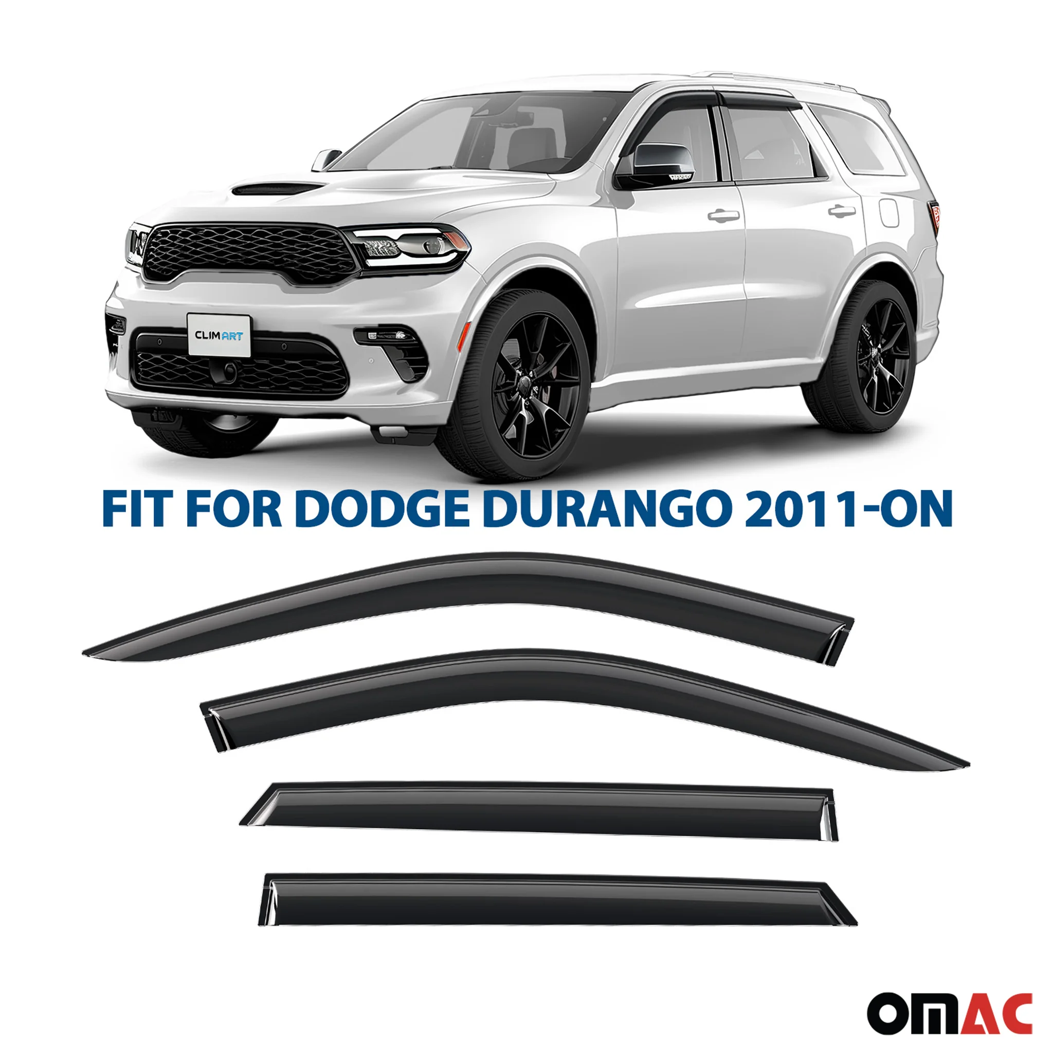Clim Art Wind Deflectors for Dodge Durango 2011-2025 Shatterproof Smoke 4 Pcs - Image 2