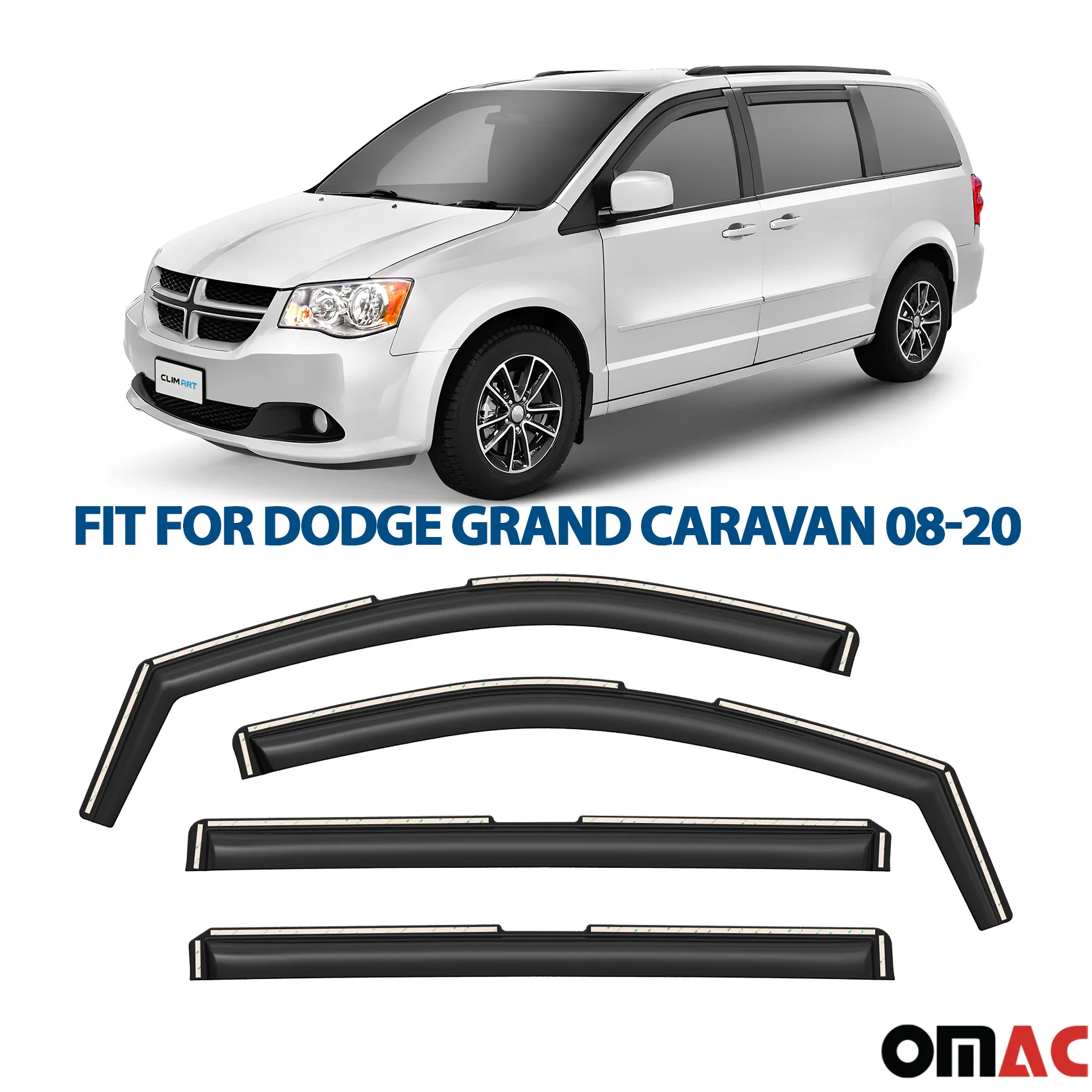 Clim Art Wind Deflectors for Dodge Grand Caravan 2008-2020 Shatterproof 4 Pcs - Image 2