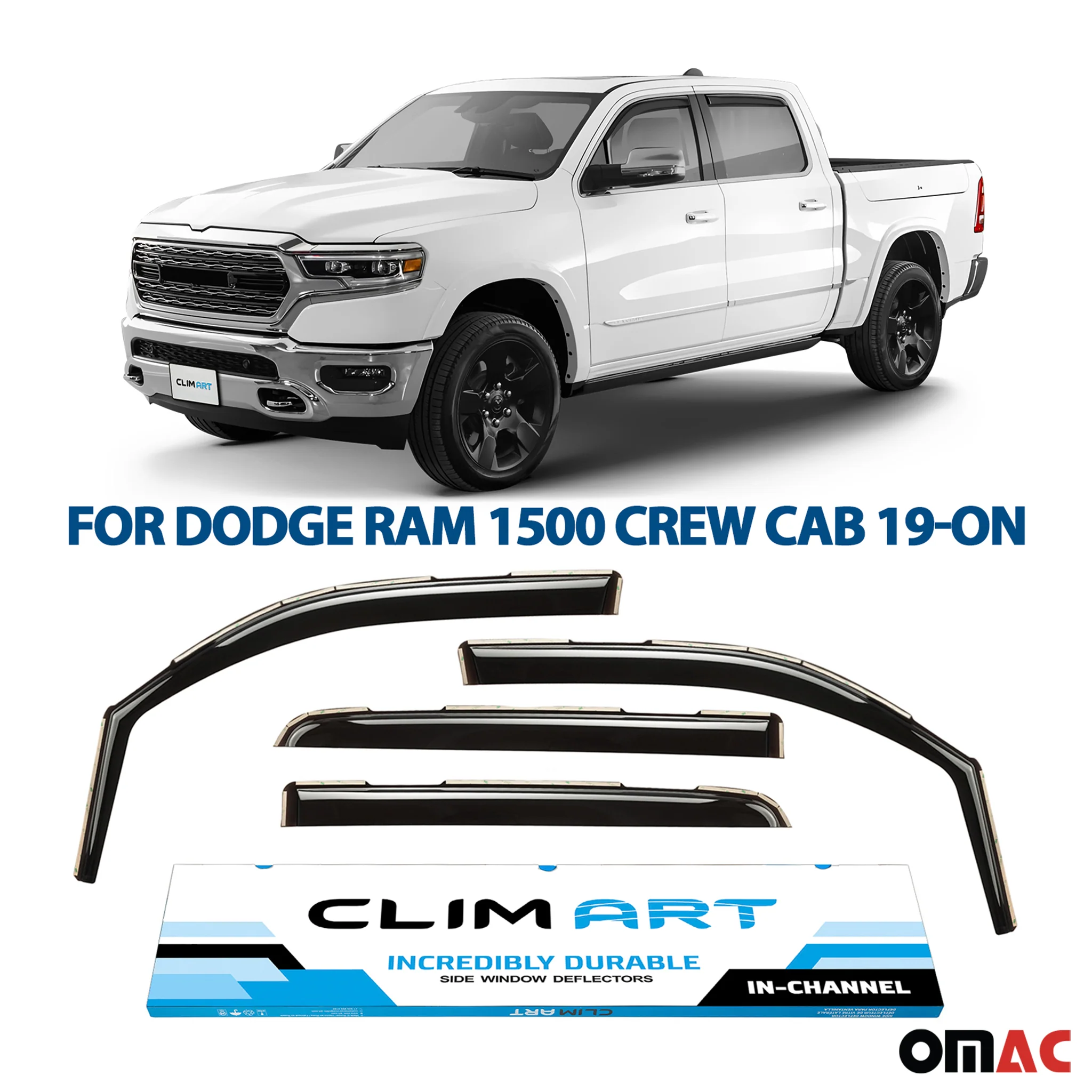 Clim Art Wind Deflectors for Dodge Ram 1500 2019-2025 Crew Cab Shatterproof 4x - Image 2
