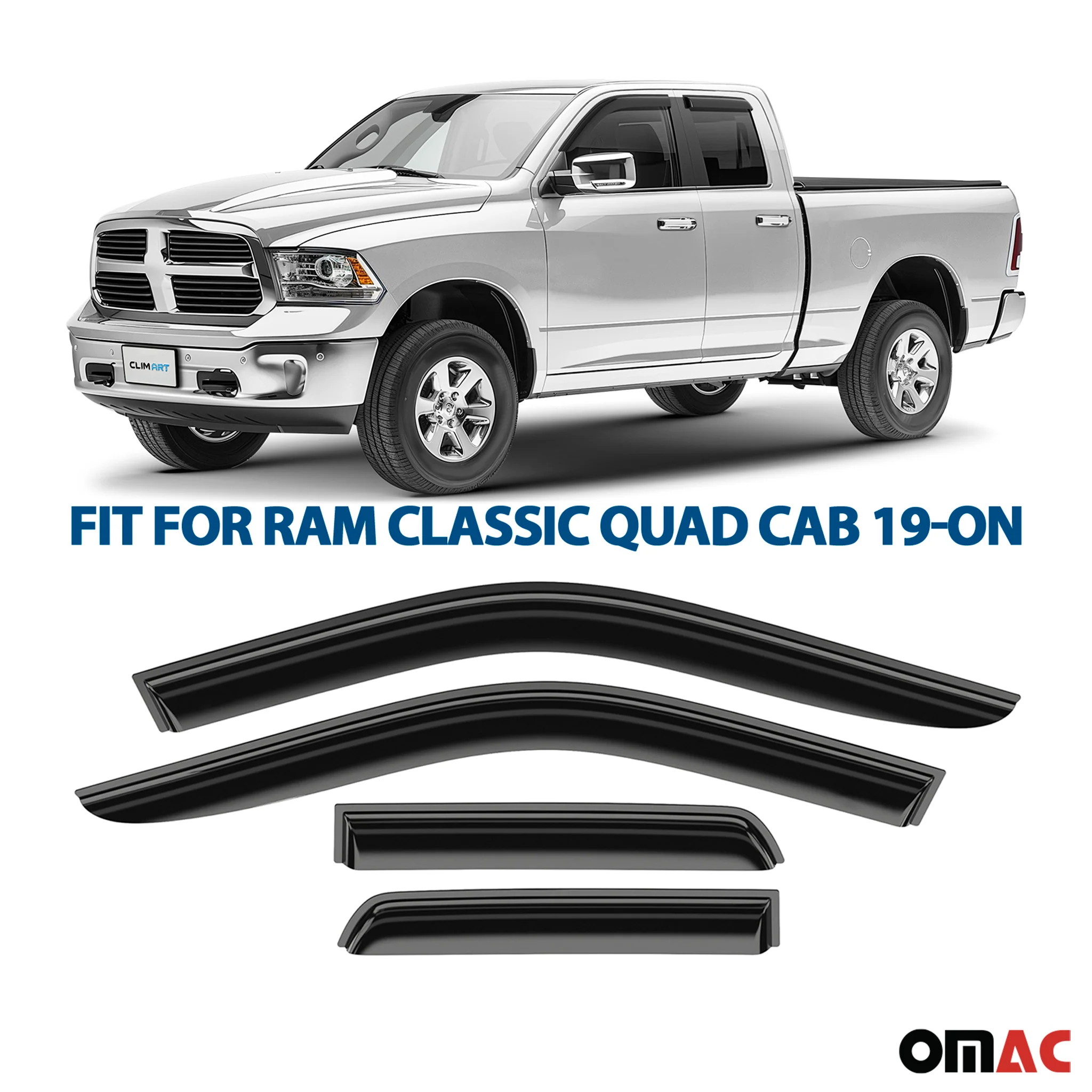 Clim Art Wind Deflectors for Dodge Ram 1500 2019-2025 Quad Cab Smoke 4 Pcs - Image 2