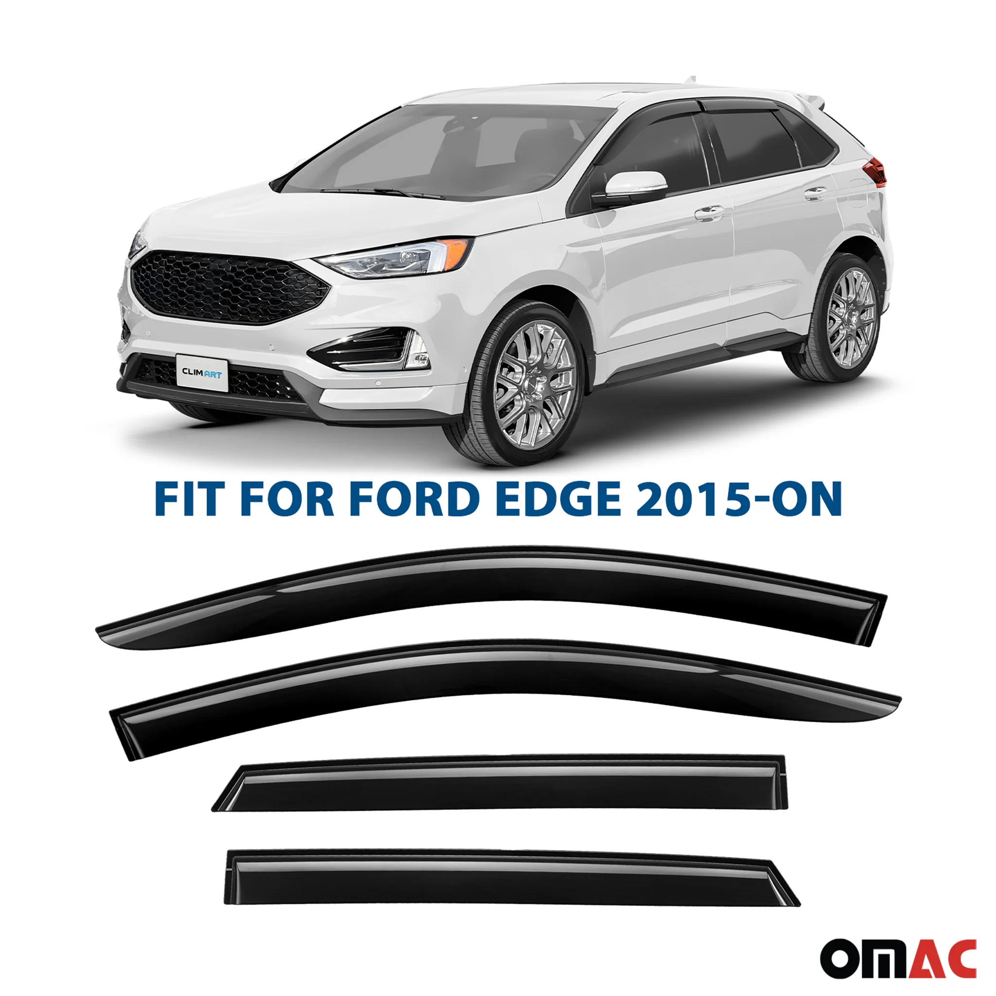Clim Art Wind Deflectors for Ford Edge 2015-2025 Tape-On Dark Smoke 4 Pcs - Image 2