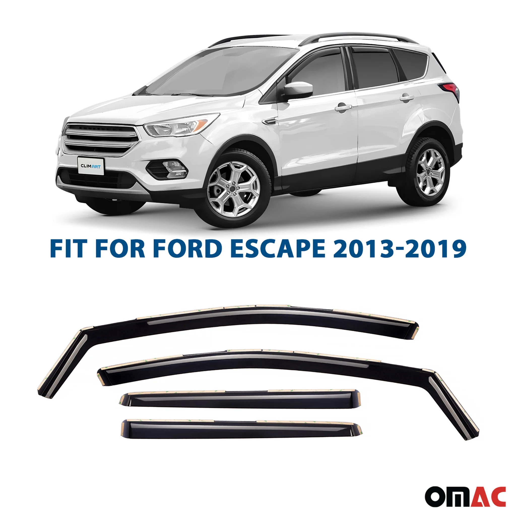 Clim Art Wind Deflectors for Ford Escape 2013-2019 Shatterproof Dark Smoke 4 Pcs - Image 2