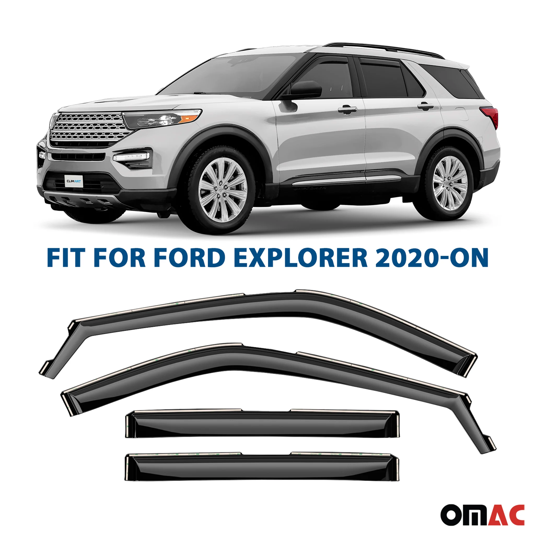 Clim Art Wind Deflectors for Ford Explorer 2020-2025 Shatterproof Dark Smoke 4x - Image 2