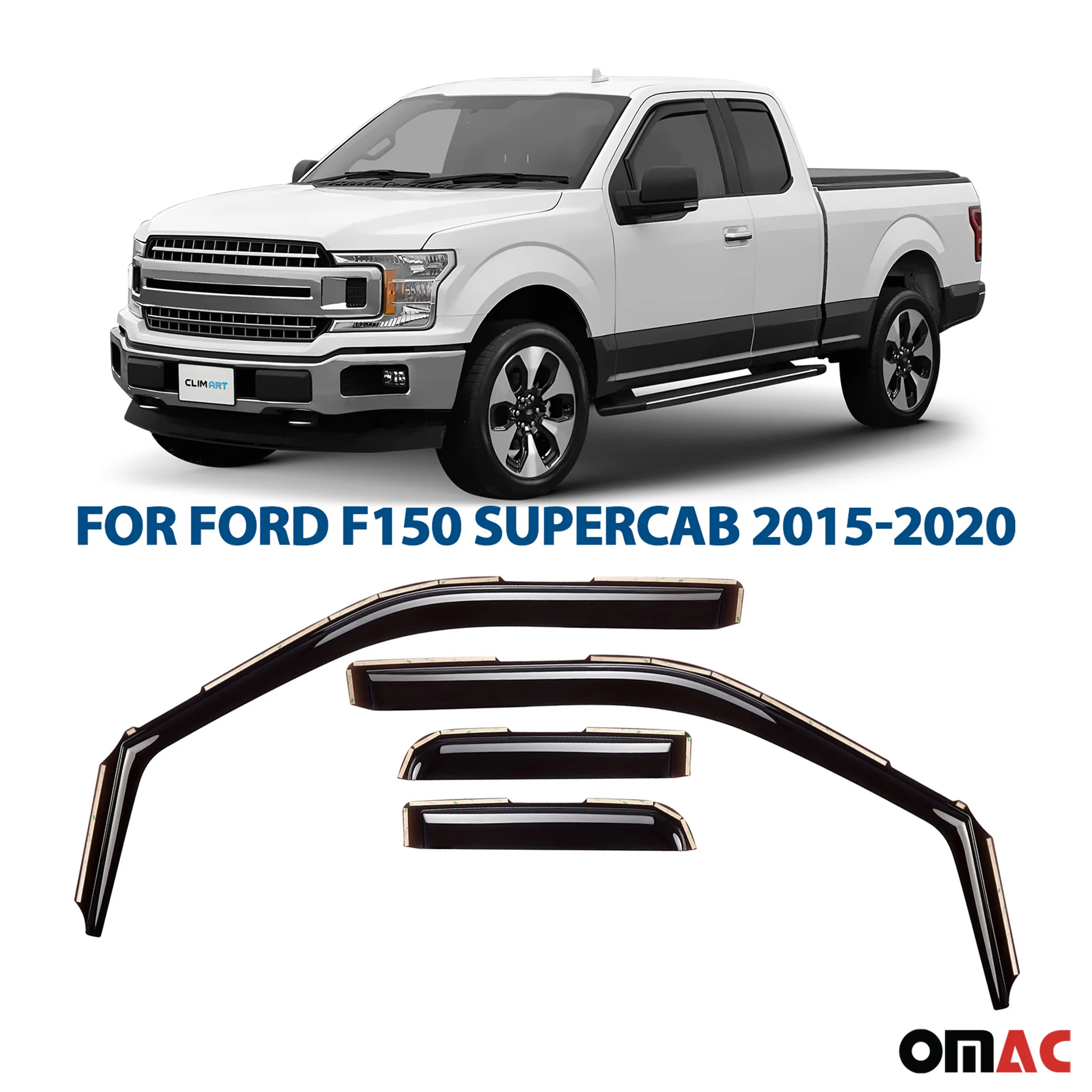 Clim Art Wind Deflectors for Ford F150 2015-2020 SuperCab Shatterproof 4 Pcs - Image 2