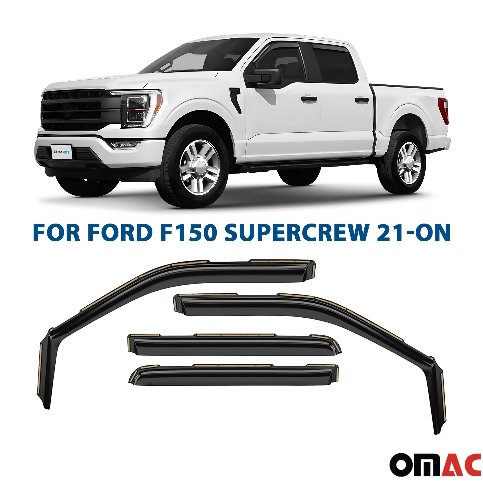Clim Art Wind Deflectors for Ford F150 2021-2025 SuperCrew Shatterproof 4 Pcs - Image 2