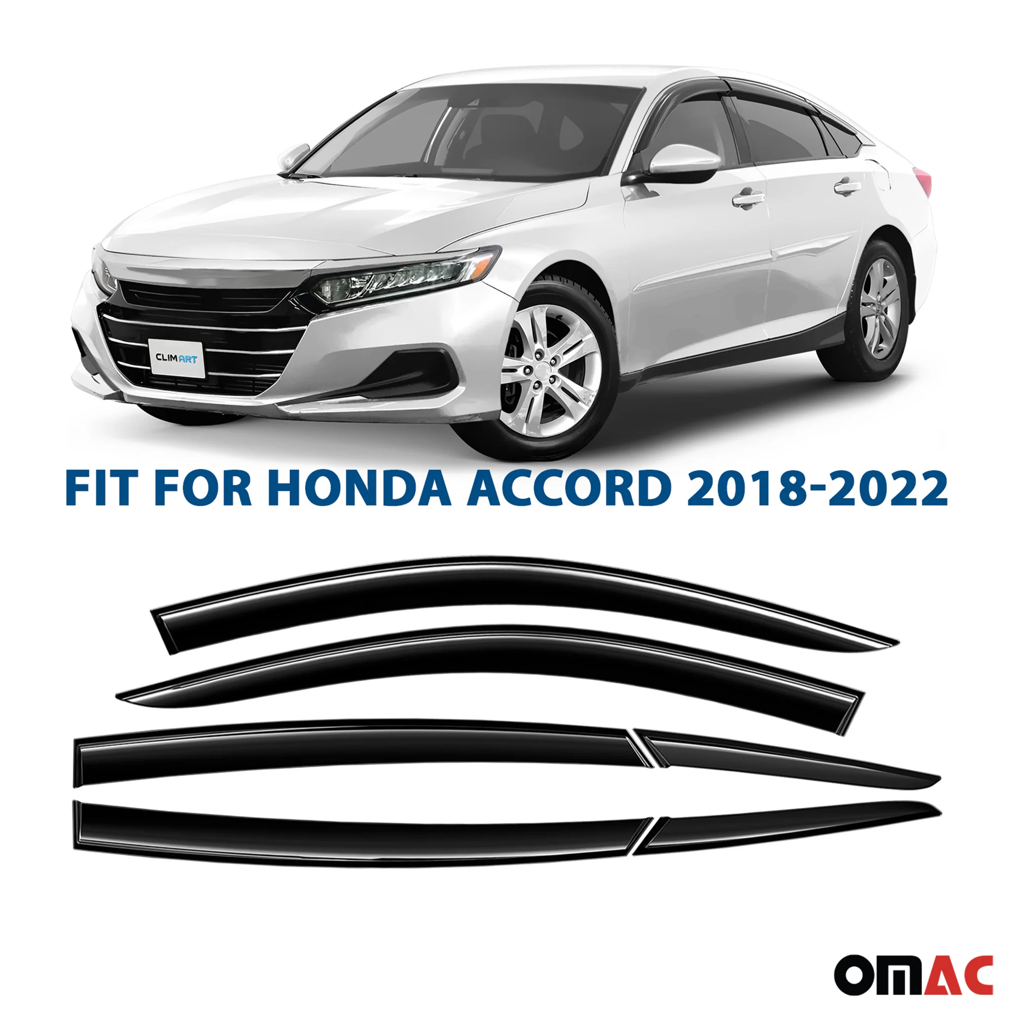 Clim Art Wind Deflectors for Honda Accord 2018-2022 Shatterproof Tape-On Dark 6x - Image 2