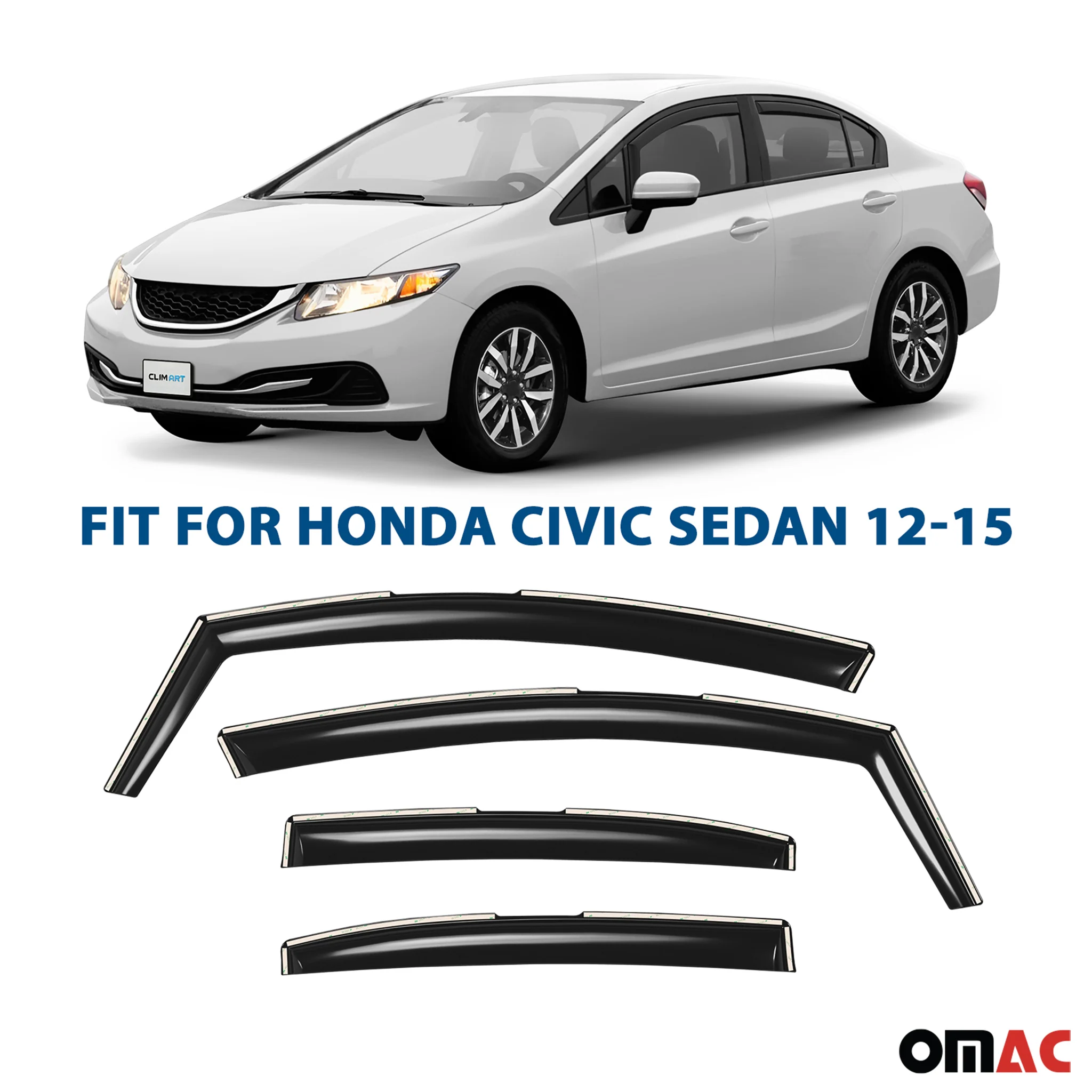 Clim Art Wind Deflectors for Honda Civic 2012-2015 Sedan Shatterproof 4 Pcs - Image 2