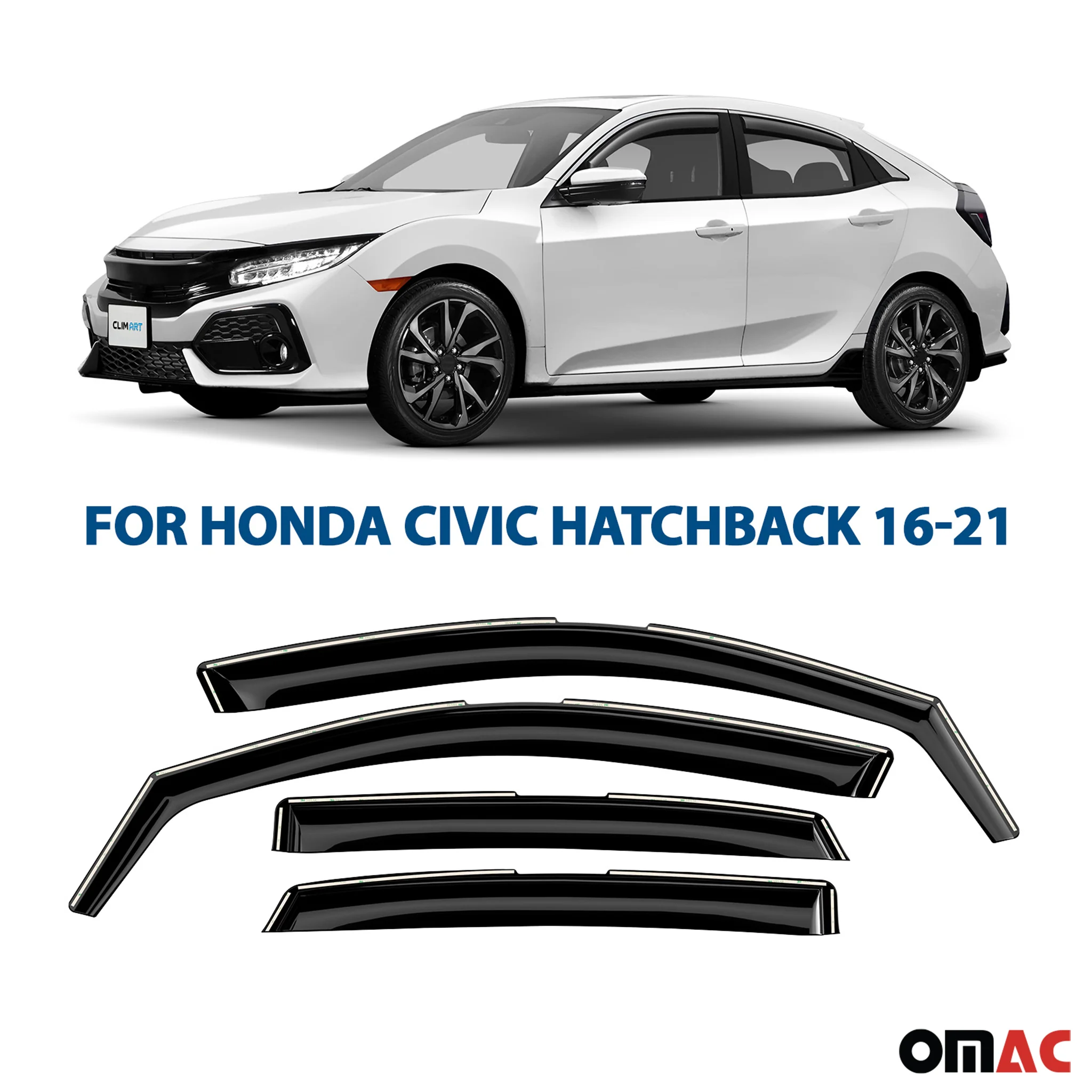 Clim Art Wind Deflectors for Honda Civic 2016-2021 Hatchback Shatterproof 4 Pcs - Image 2