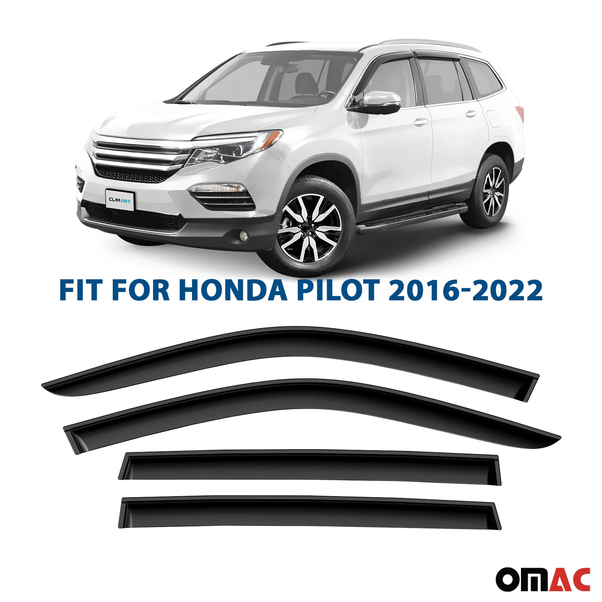 Clim Art Wind Deflectors for Honda Pilot 2016-2022 Tape-On Dark Smoke 4 Pcs - Image 2
