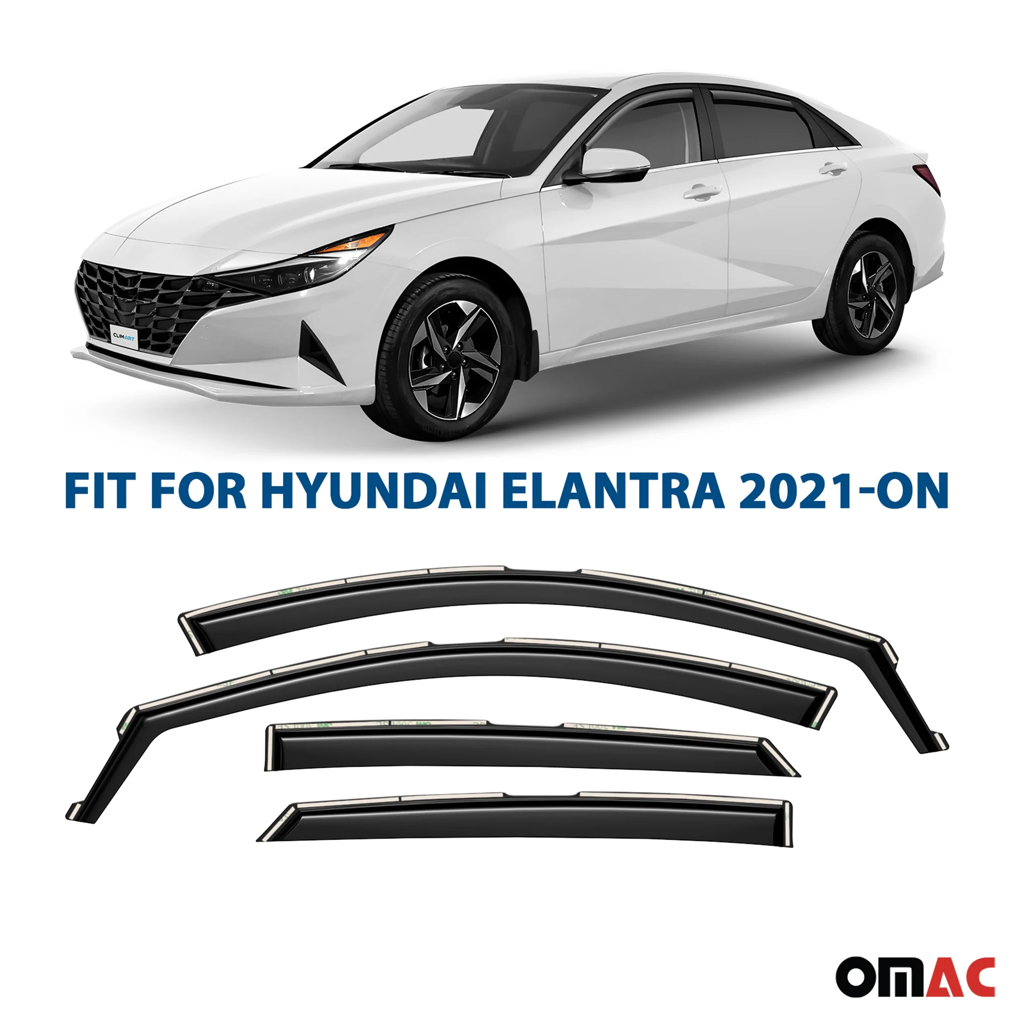 Clim Art Wind Deflectors for Hyundai Elantra 2021-2025 Shatterproof Smoke 4x - Image 2