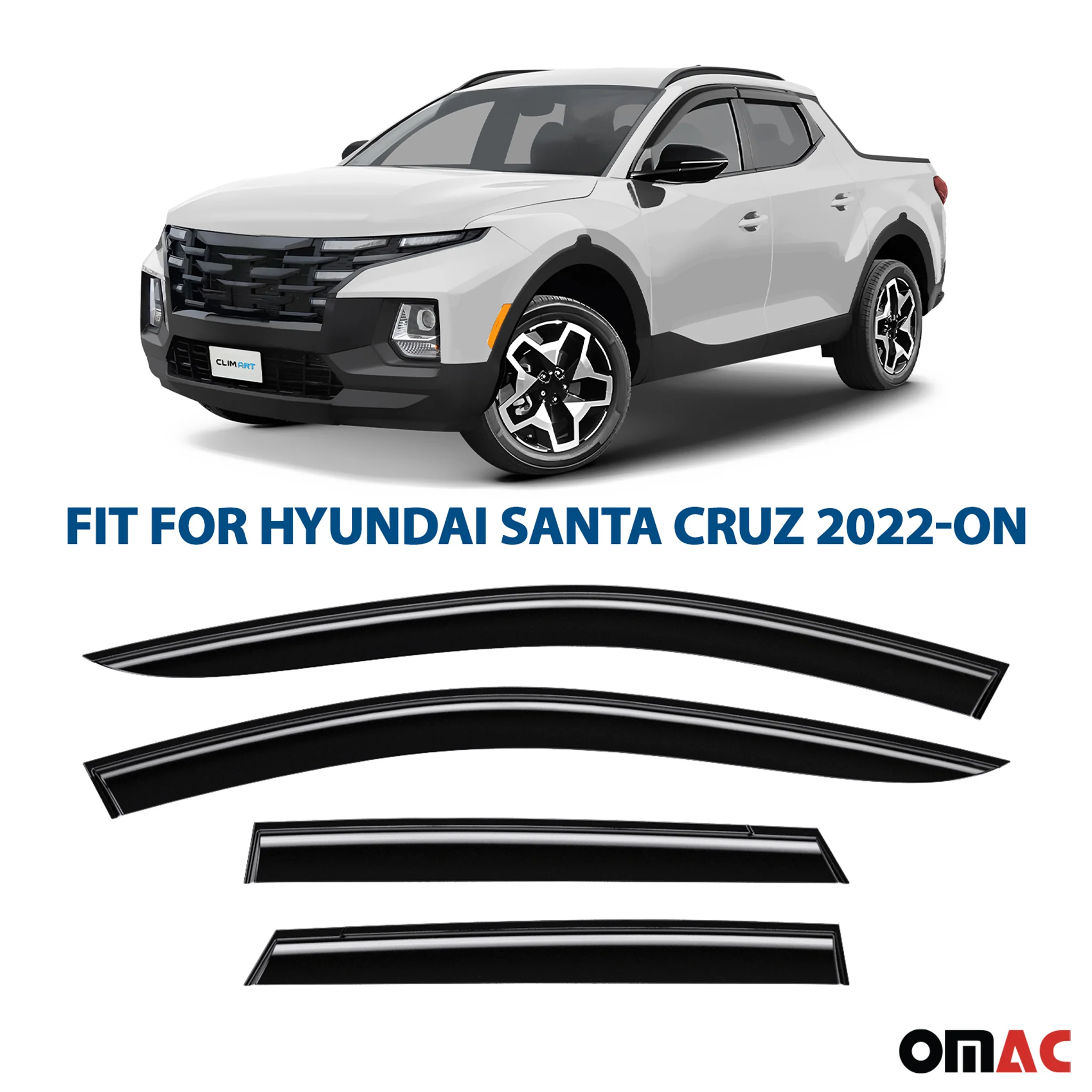 Clim Art Wind Deflectors for Hyundai Santa Cruz 2022-2025 Shatterproof Smoke 4x - Image 2