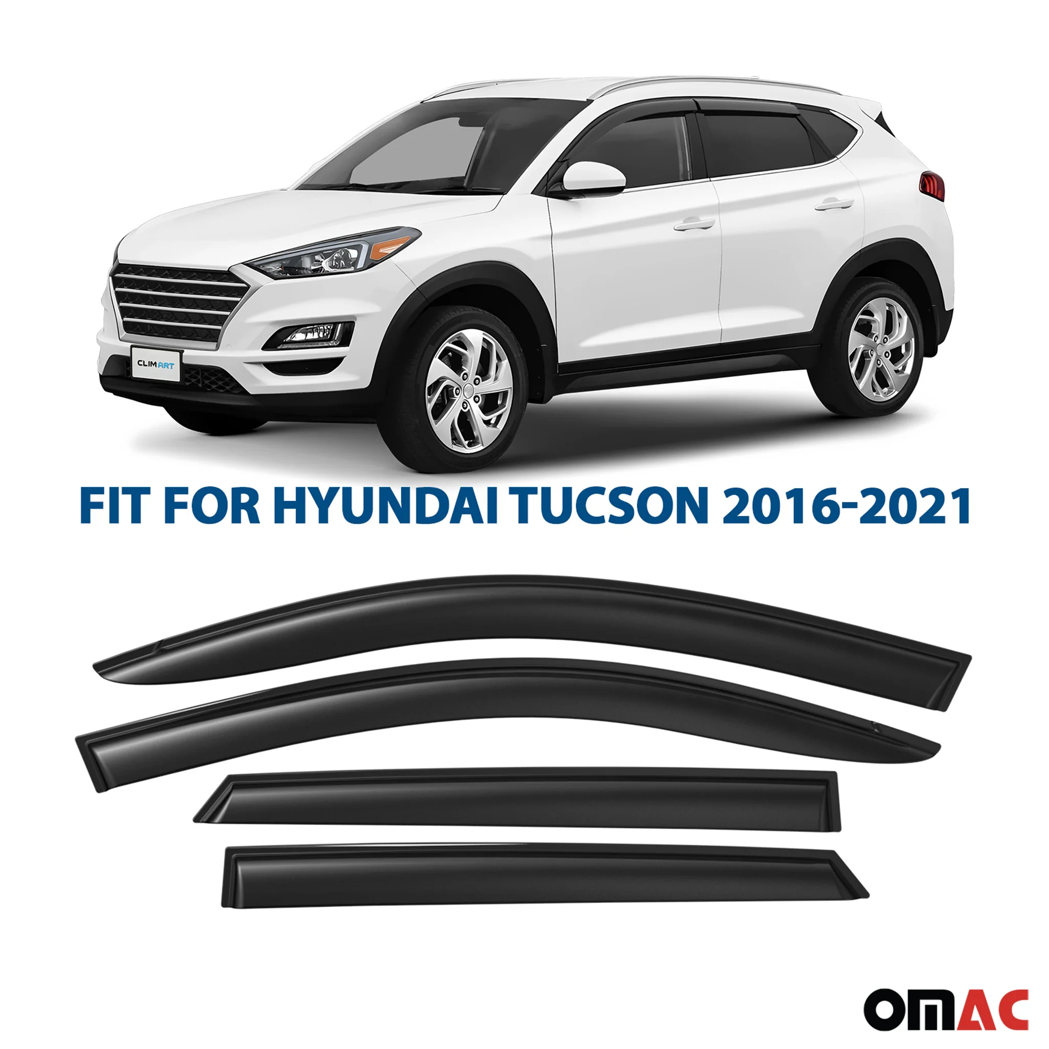 Clim Art Wind Deflectors for Hyundai Tucson 2016-2020 Shatterproof Smoke 4 Pcs - Image 2