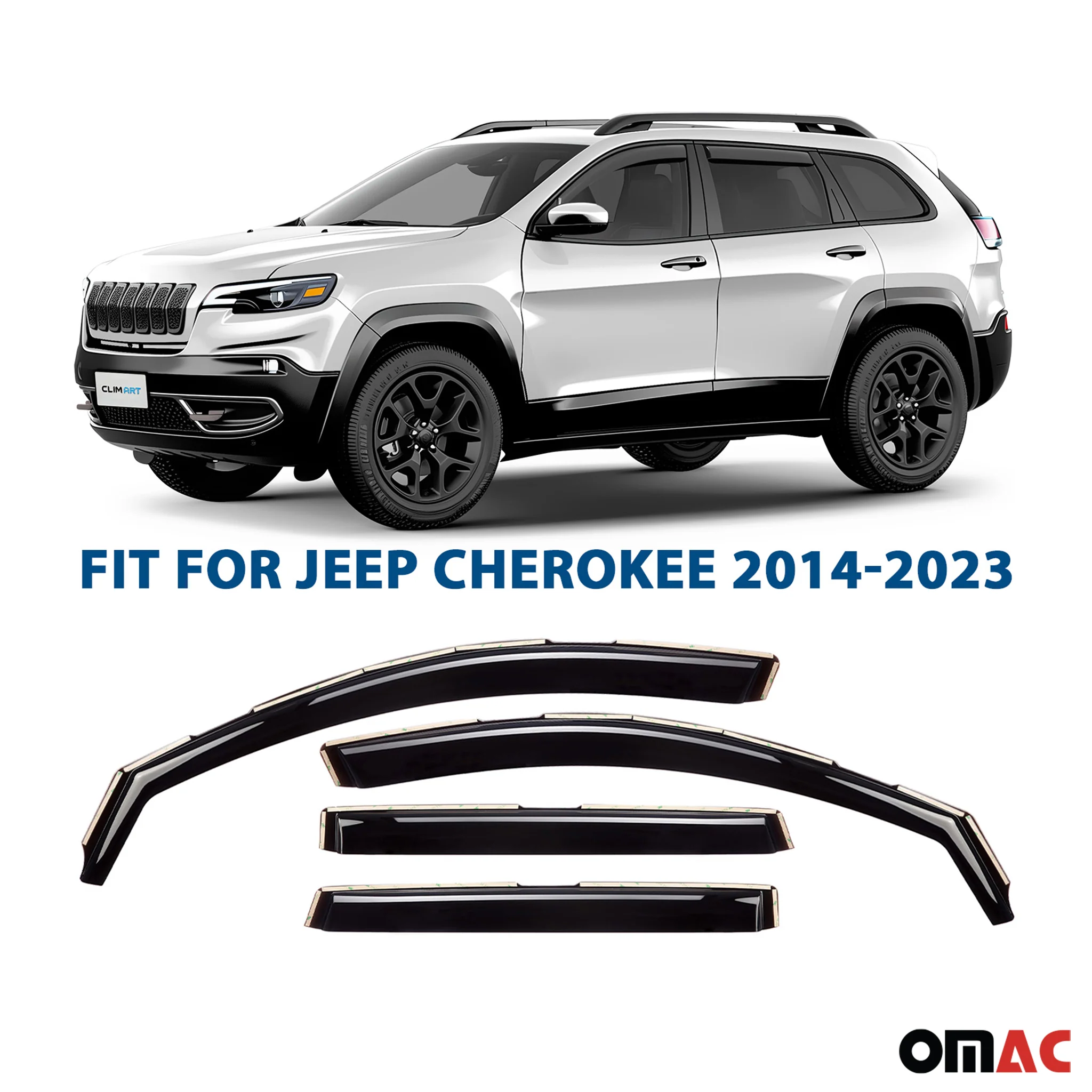 Clim Art Wind Deflectors for Jeep Cherokee 2014-2023 Shatterproof Dark Smoke 4x - Image 2