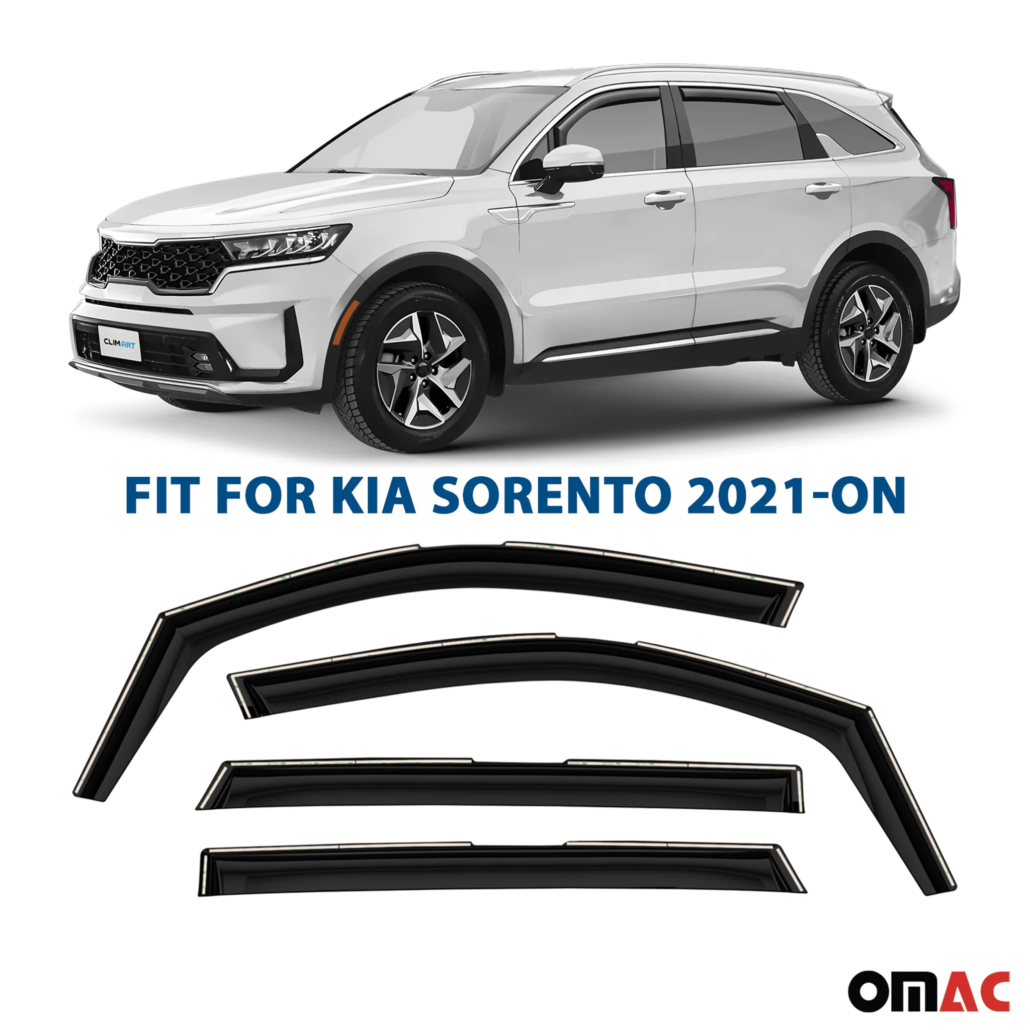 Clim Art Wind Deflectors for Kia Sorento 2021-2025 Shatterproof Dark Smoke 4 Pcs - Image 2