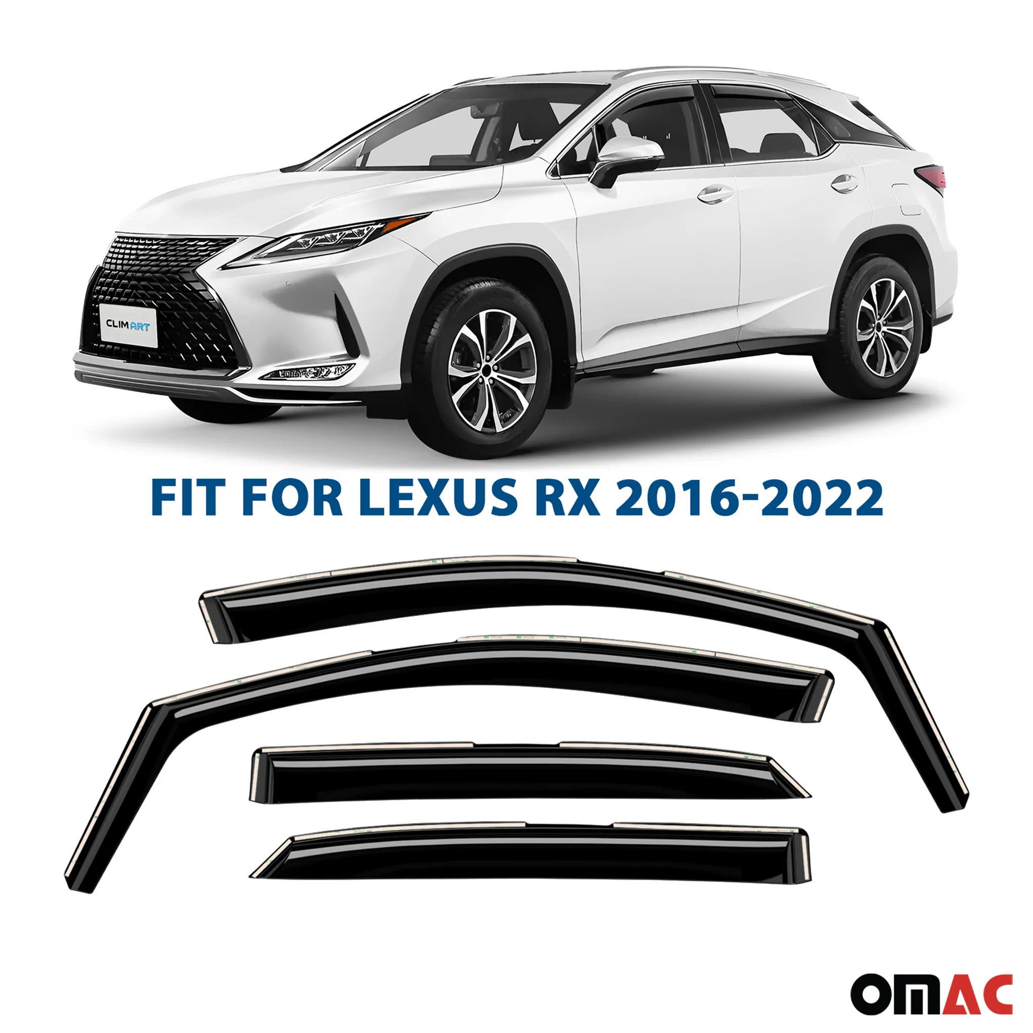 Clim Art Wind Deflectors for Lexus RX 350, RX 450H 2016-2022 Shatterproof 4 Pcs - Image 2