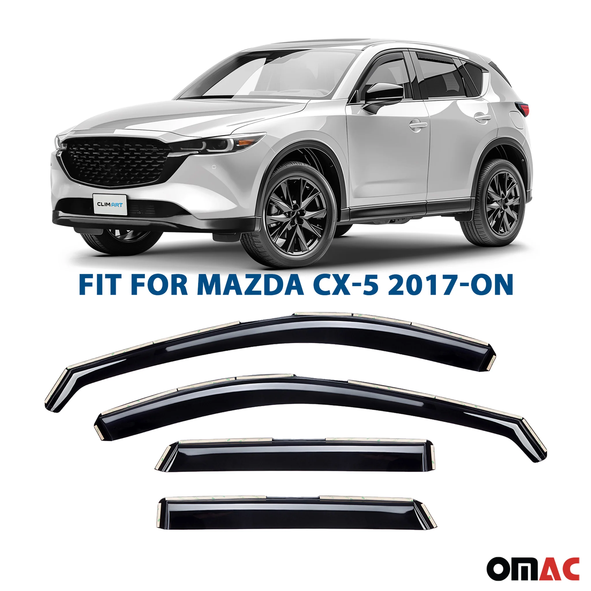 Clim Art Wind Deflectors for Mazda CX-5 2017-2025 Shatterproof Dark Smoke 4 Pcs - Image 2