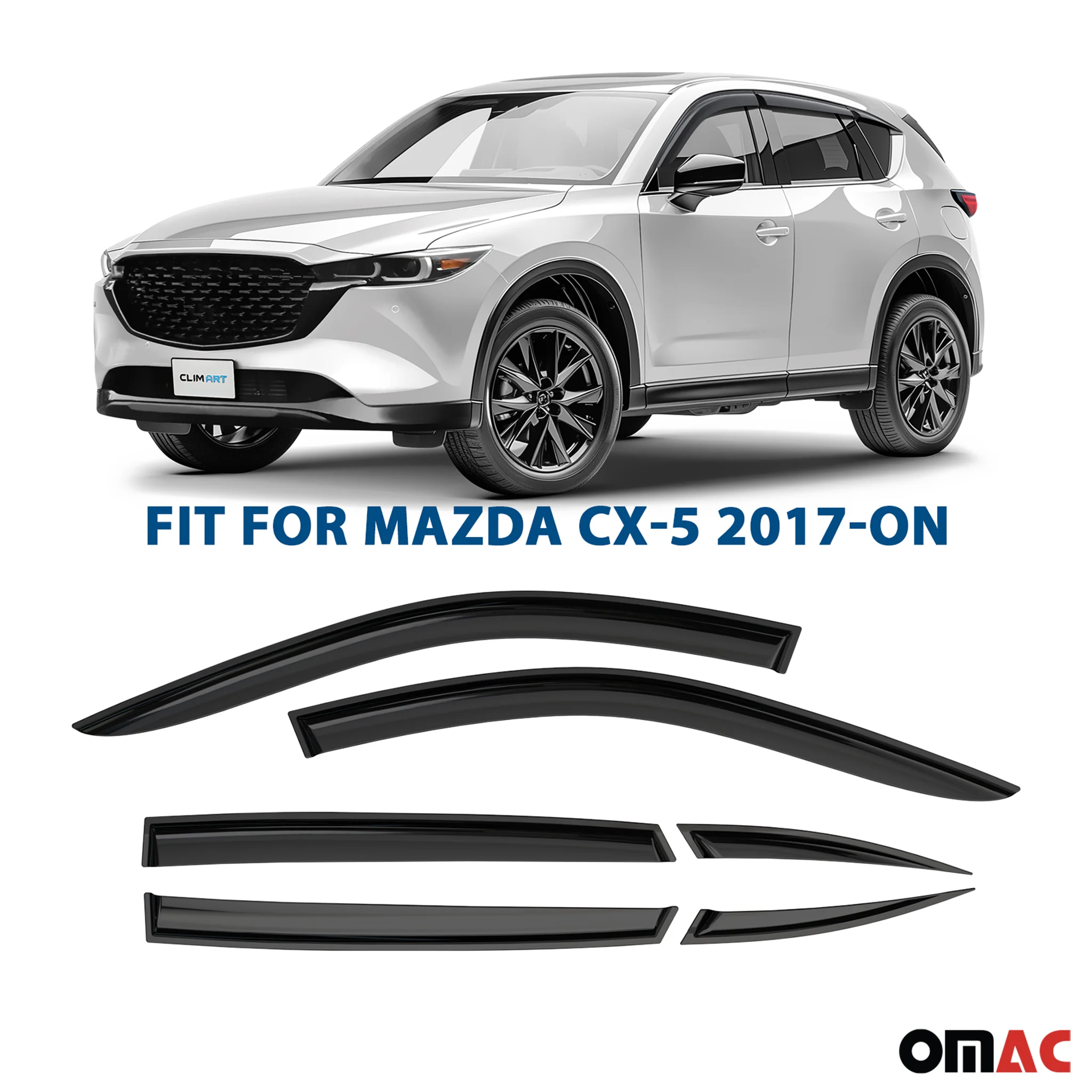 Clim Art Wind Deflectors for Mazda CX-5 2017-2025 Shatterproof Dark Smoke 6 Pcs - Image 2