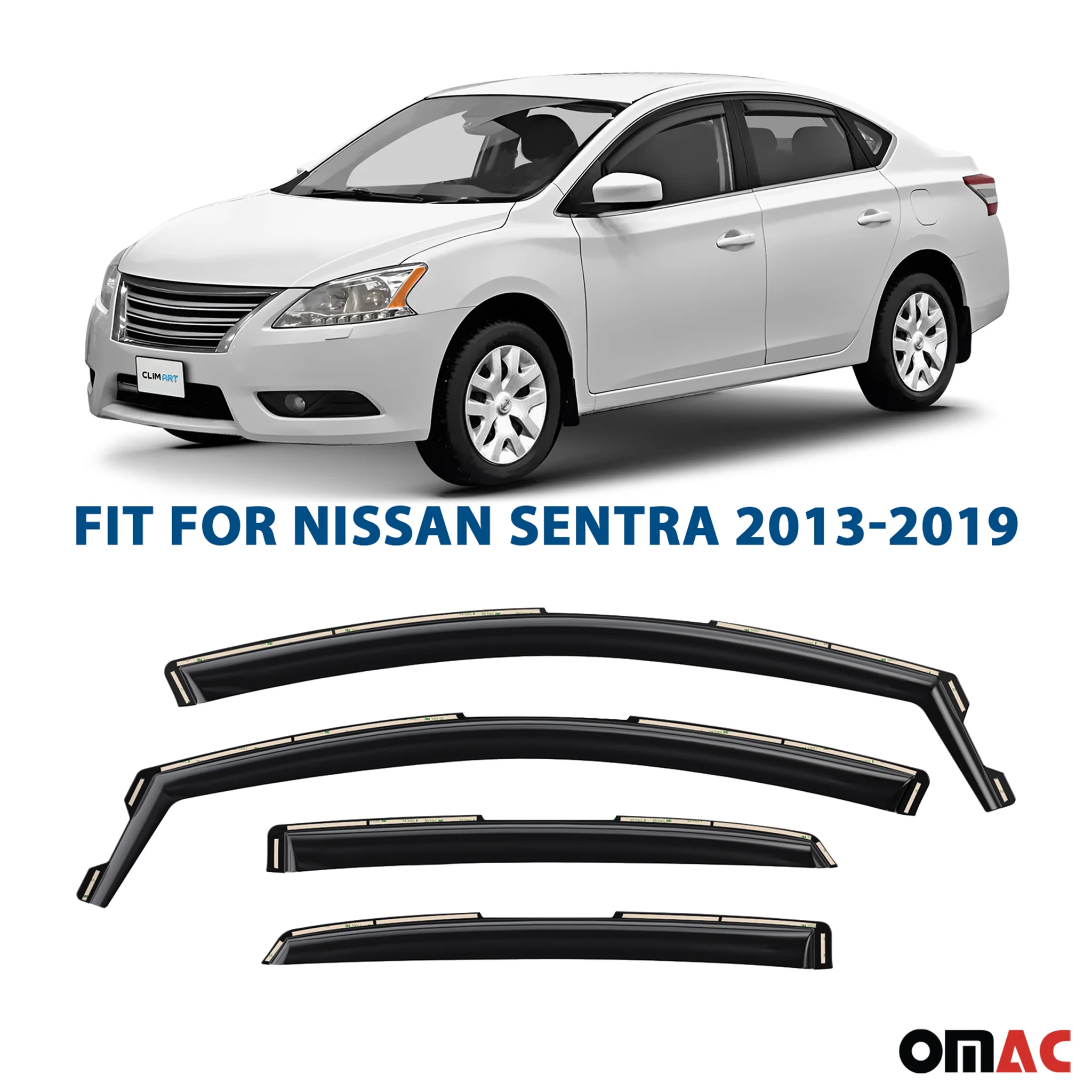 Clim Art Wind Deflectors for Nissan Sentra 2013-2019 Shatterproof Dark Smoke 4x - Image 2