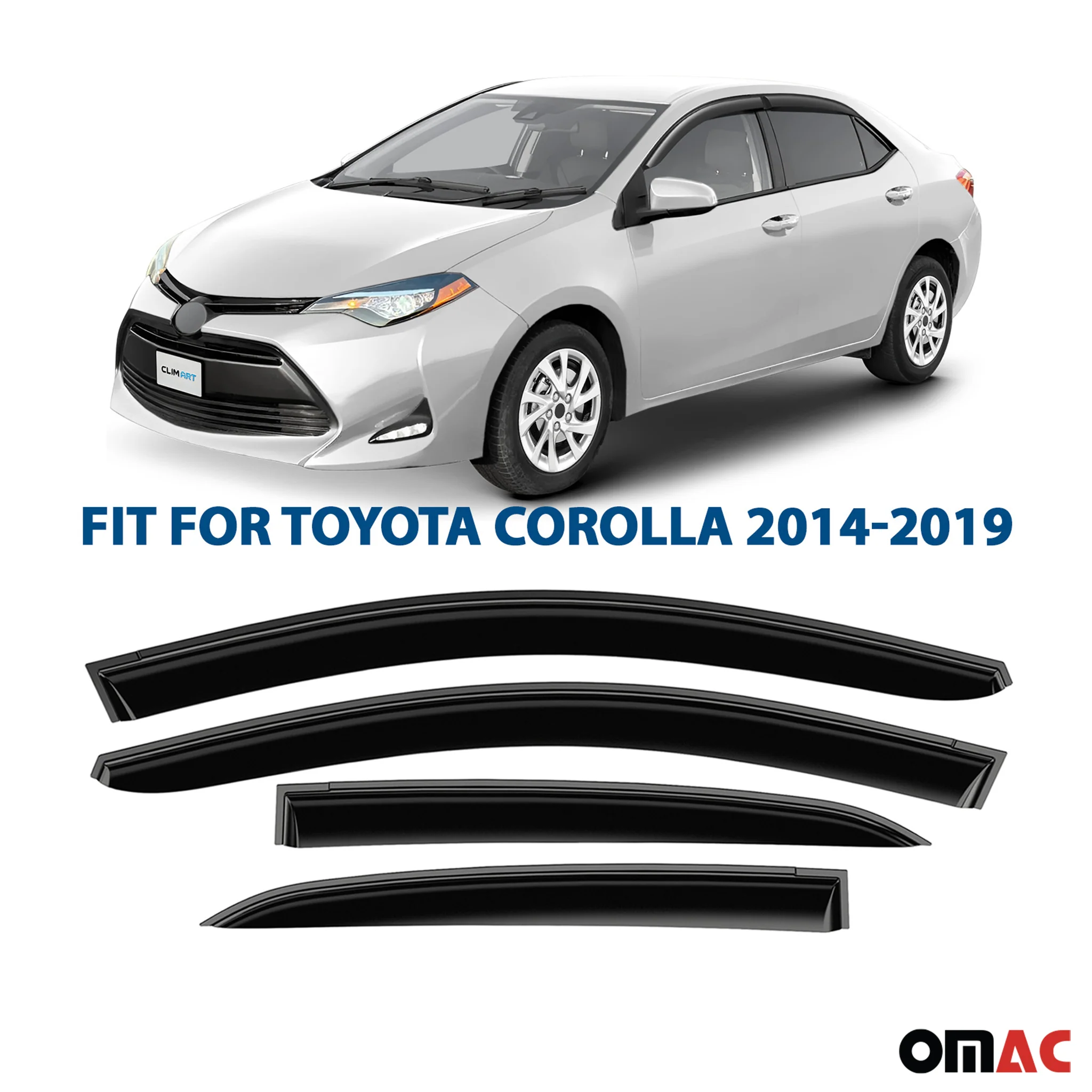 Clim Art Wind Deflectors for Toyota Corolla 2014-2019 Sedan Shatterproof 4x - Image 2