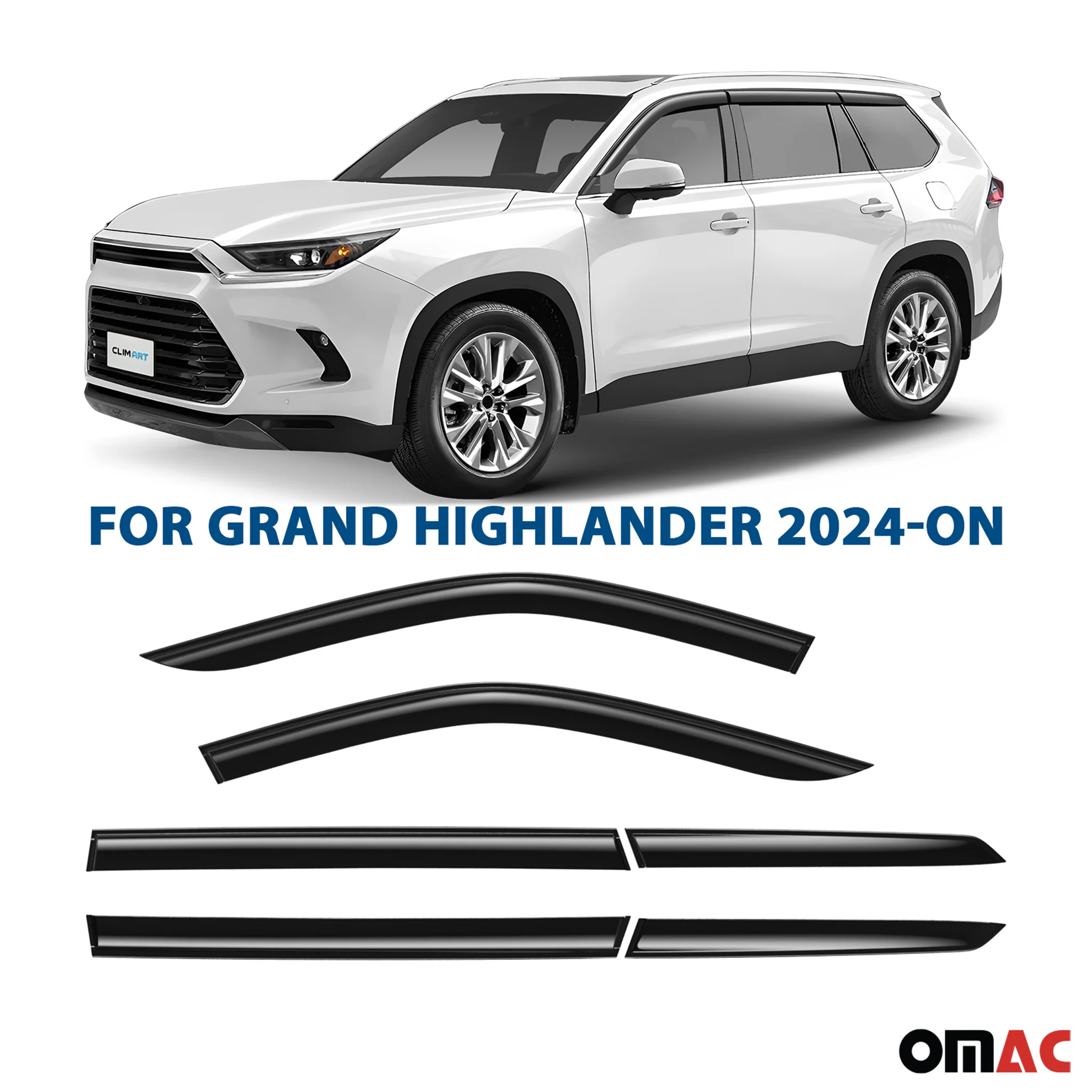 Clim Art Wind Deflectors for Toyota Grand Highlander 2024-2025 Smoke 6 Pcs - Image 2