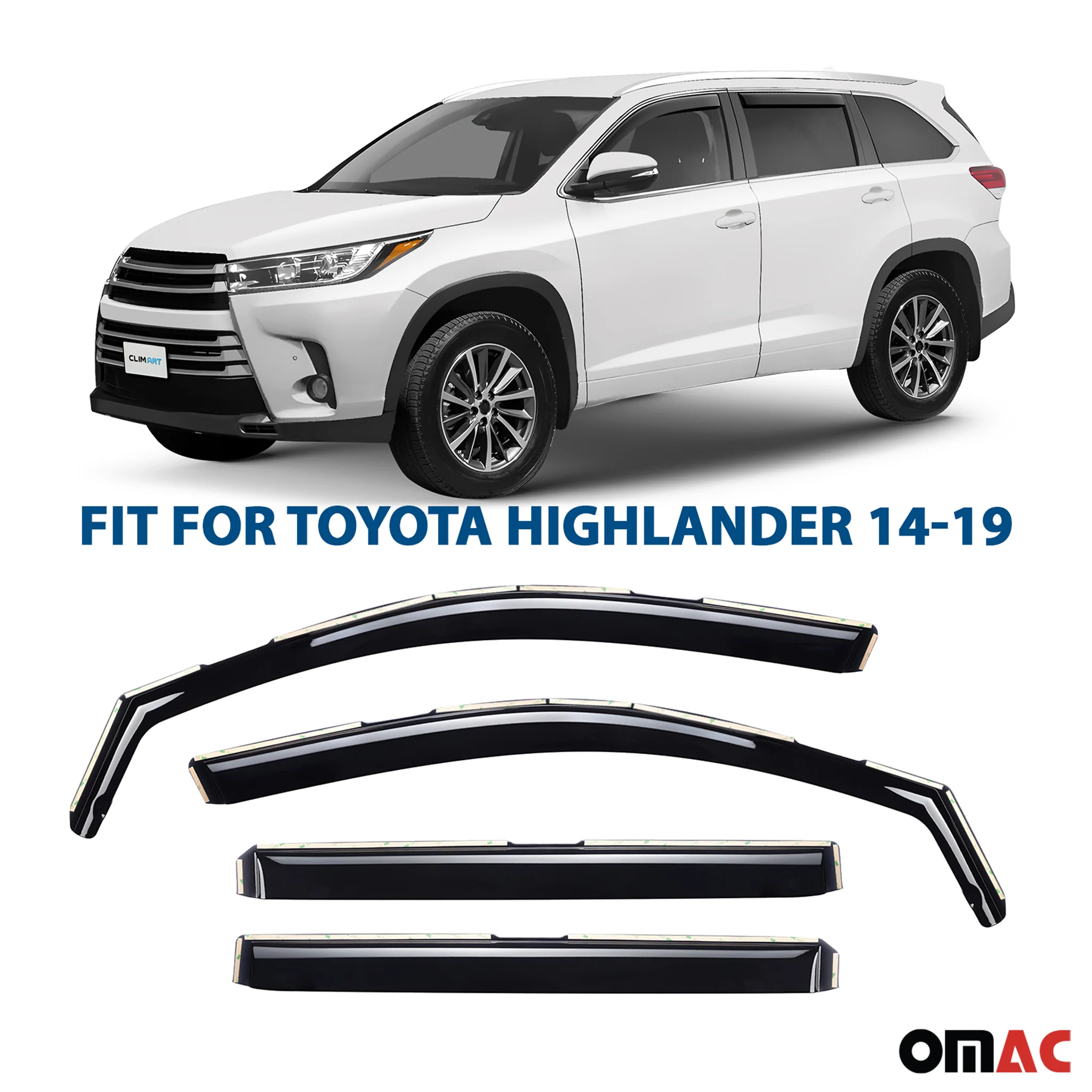 Clim Art Wind Deflectors for Toyota Highlander 2014-2019 Shatterproof 4 Pcs - Image 2