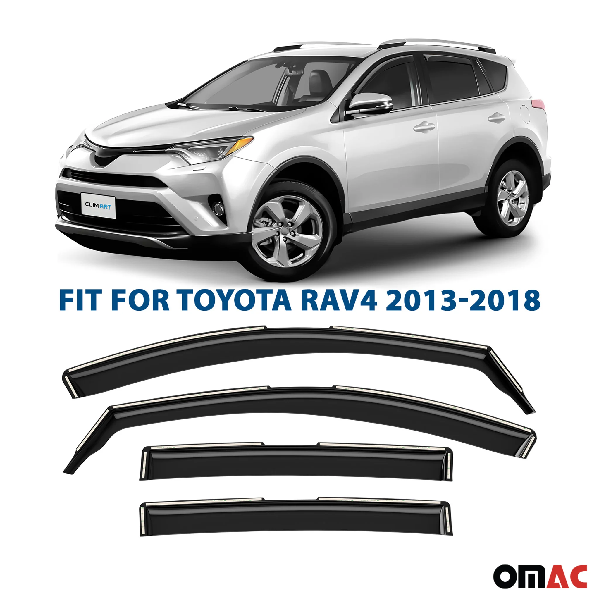 Clim Art Wind Deflectors for Toyota RAV4 2013-2018 Shatterproof Dark Smoke 4 Pcs - Image 2