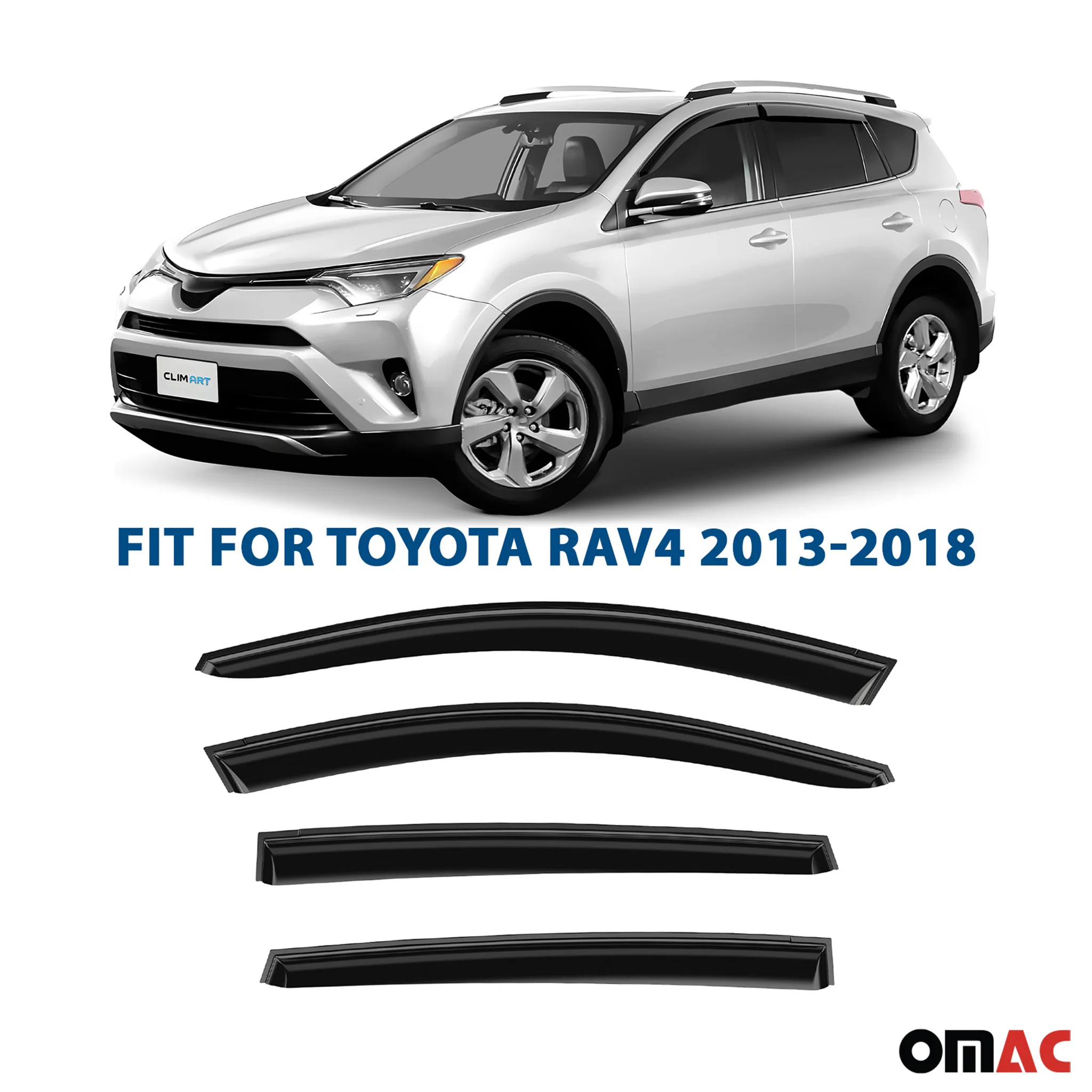 Clim Art Wind Deflectors for Toyota RAV4 2013-2018 Tape-On Dark Smoke 4 Pcs - Image 2