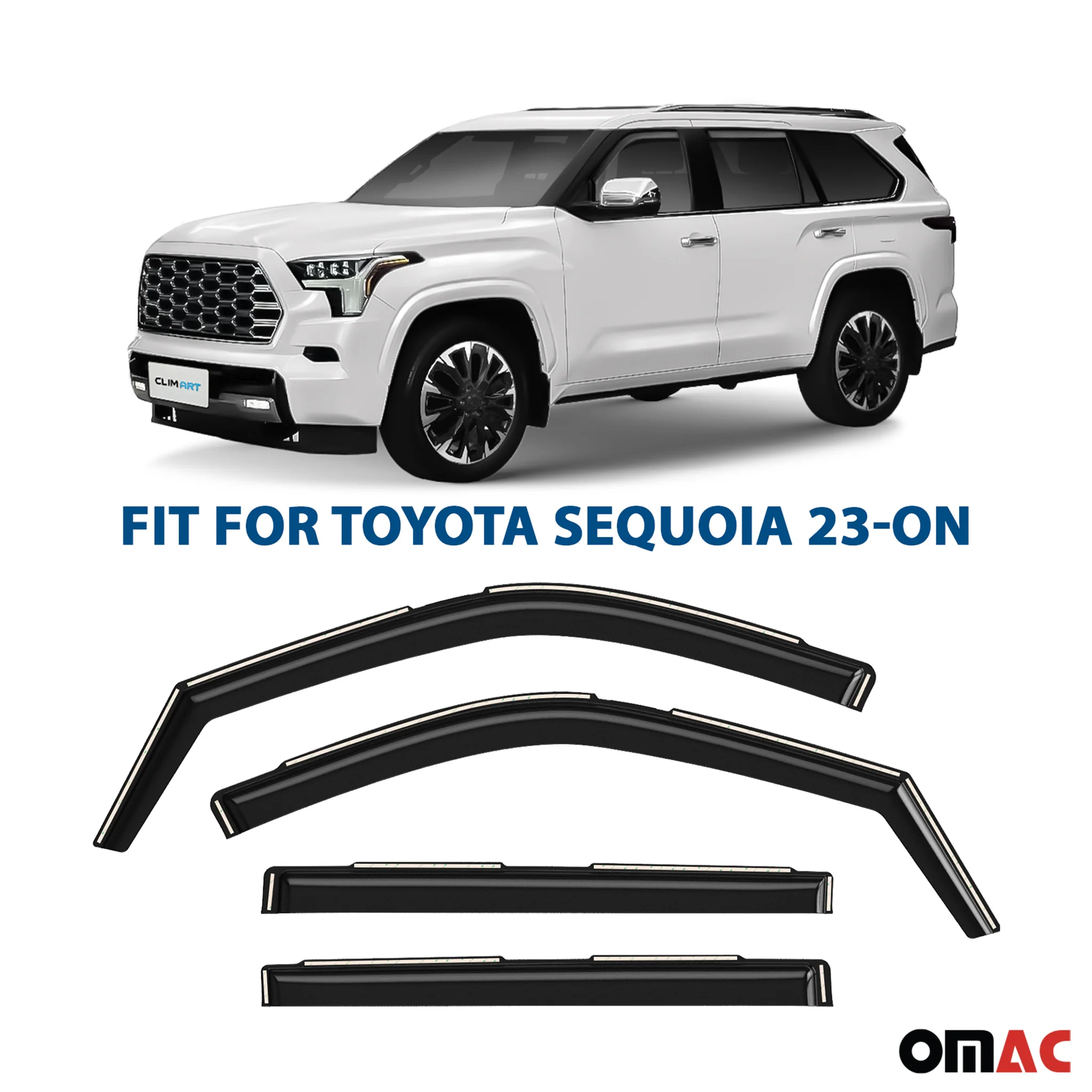Clim Art Wind Deflectors for Toyota Sequoia 2023-2025 Shatterproof Dark Smoke 4x - Image 2