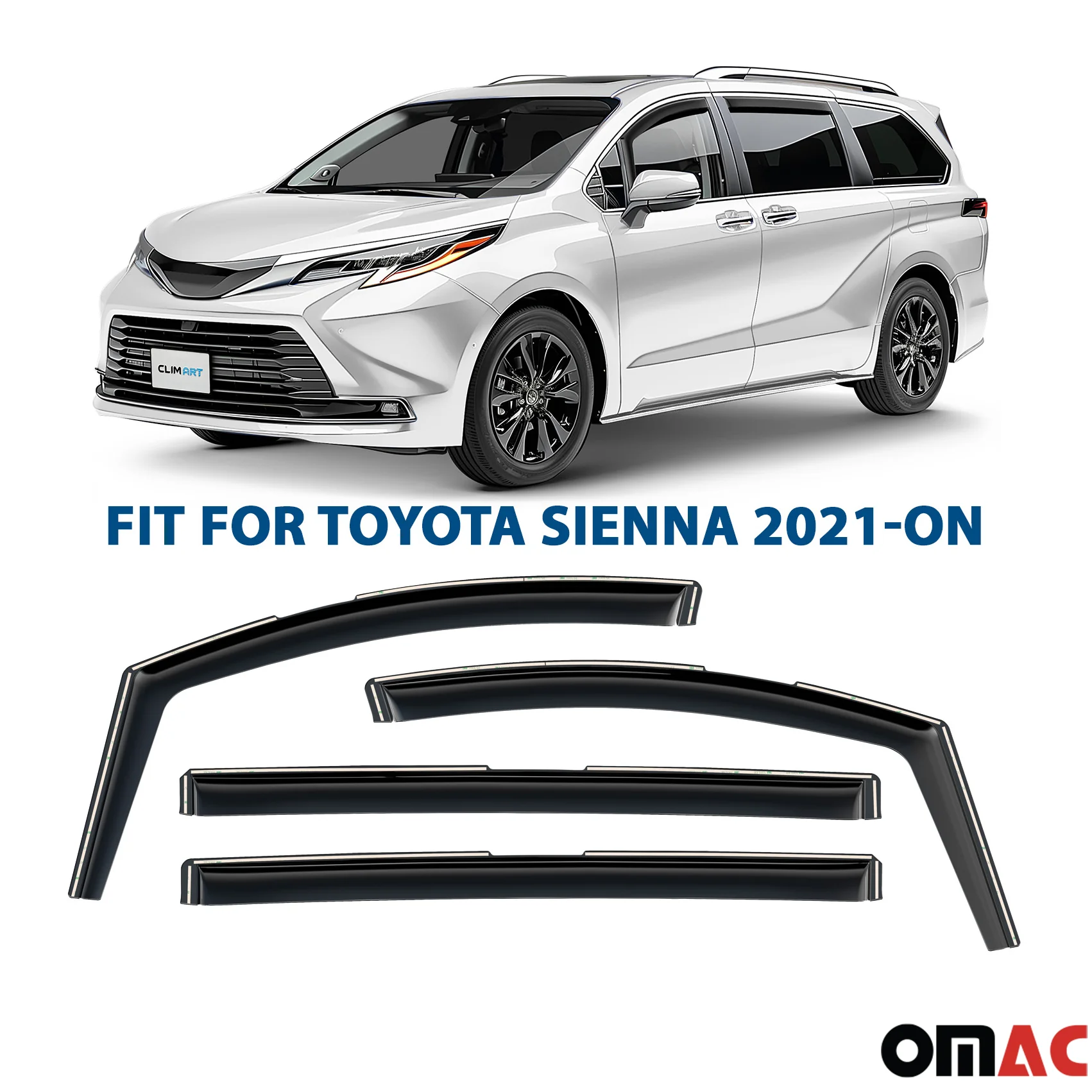 Clim Art Wind Deflectors for Toyota Sienna 2021-2025 Shatterproof Dark Smoke 4x - Image 2