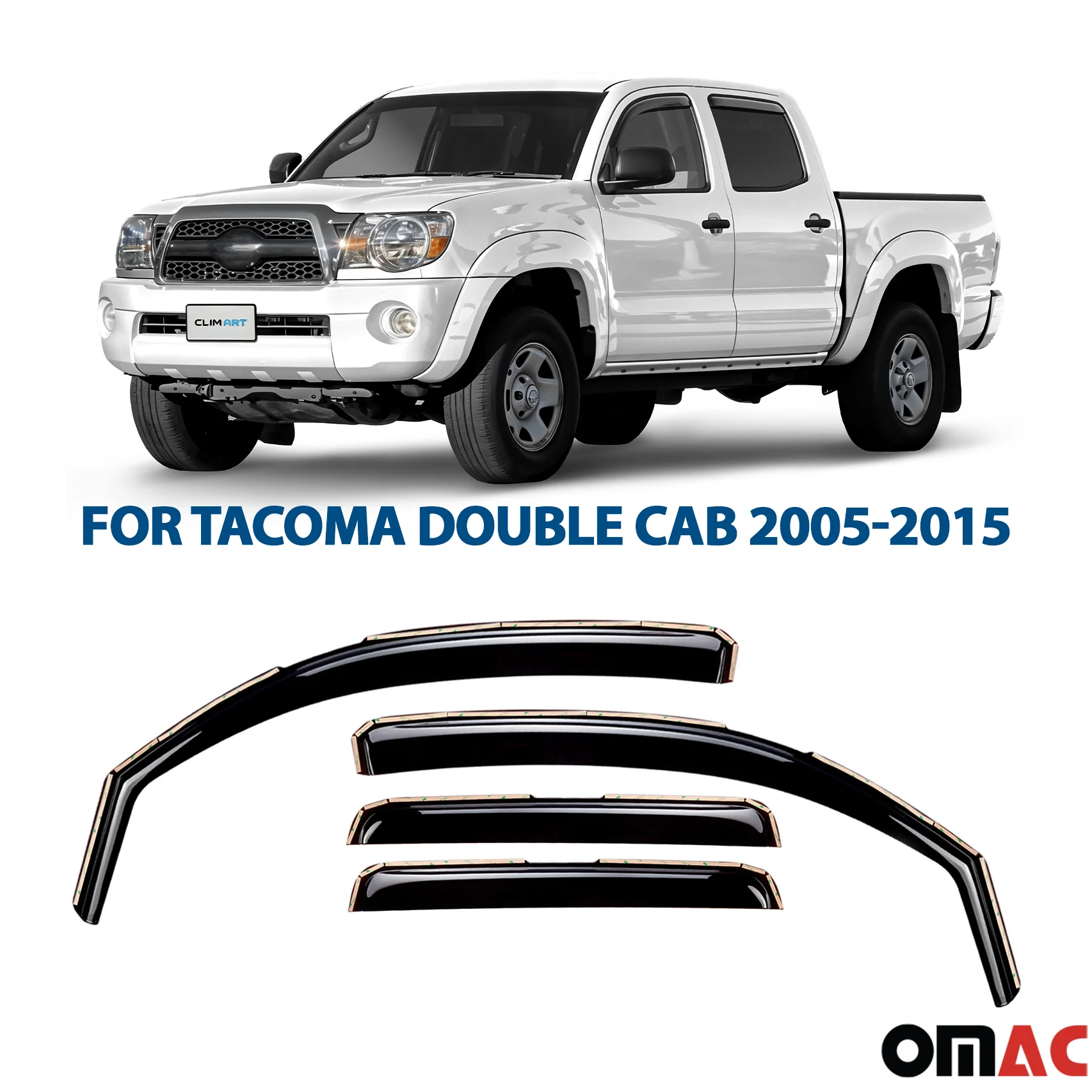 Clim Art Wind Deflectors for Toyota Tacoma 2005-2015 Double Cab Shatterproof 4x - Image 2