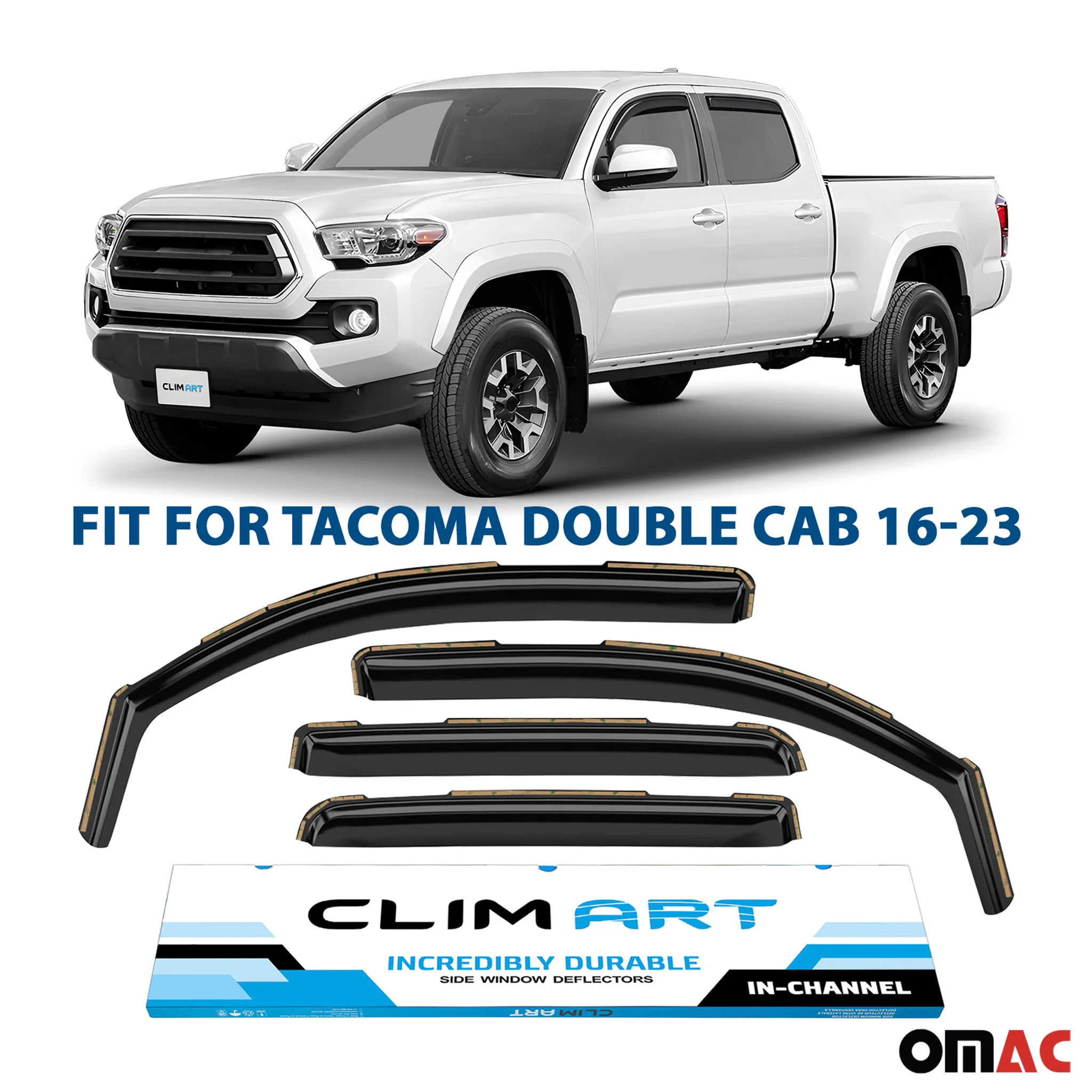 Clim Art Wind Deflectors for Toyota Tacoma 2016-2023 Double Cab Shatterproof 4x - Image 2
