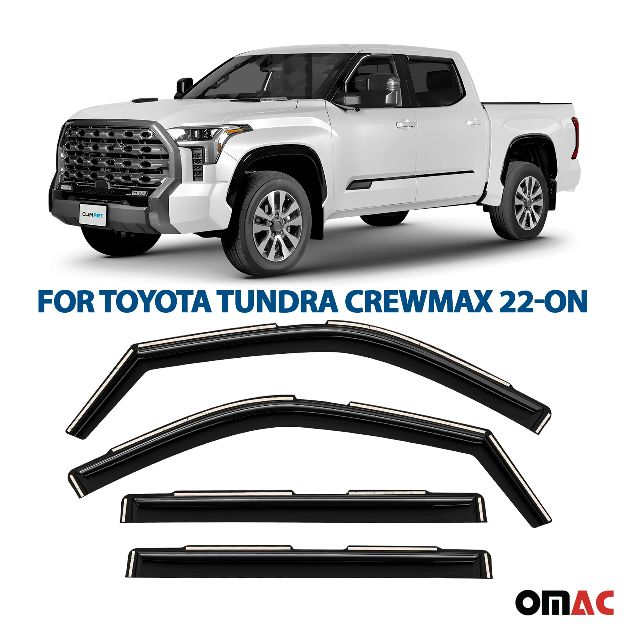 Clim Art Wind Deflectors for Toyota Tundra 2022-2025 CrewMax Shatterproof 4 Pcs - Image 2