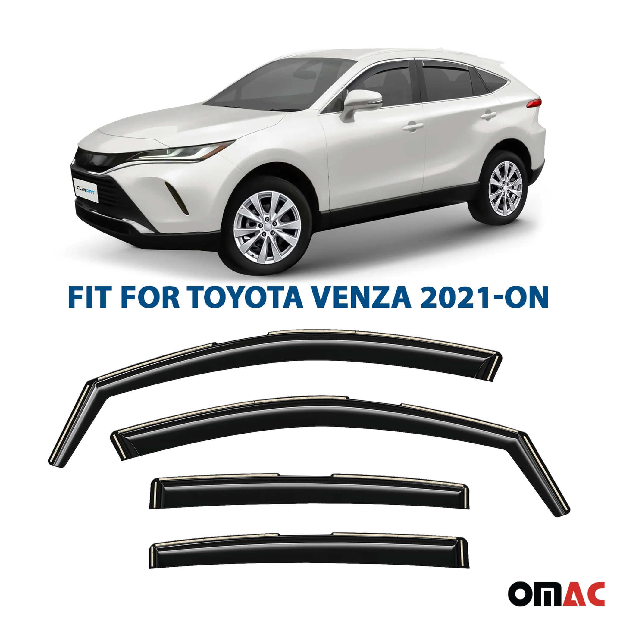 Clim Art Wind Deflectors for Toyota Venza 2021-2025 Shatterproof Dark Smoke 4x - Image 2