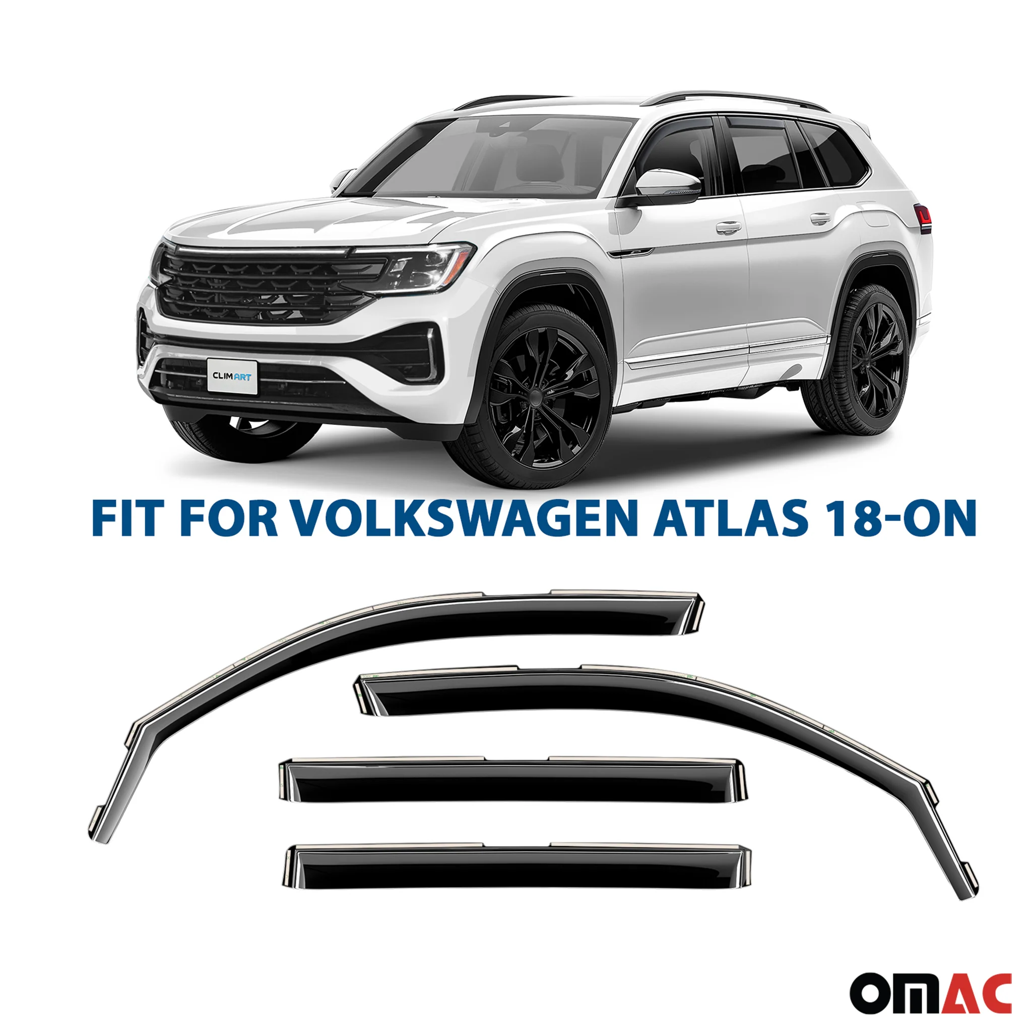 Clim Art Wind Deflectors for VW Atlas 2018-2025 Shatterproof Dark Smoke 4 Pcs - Image 2