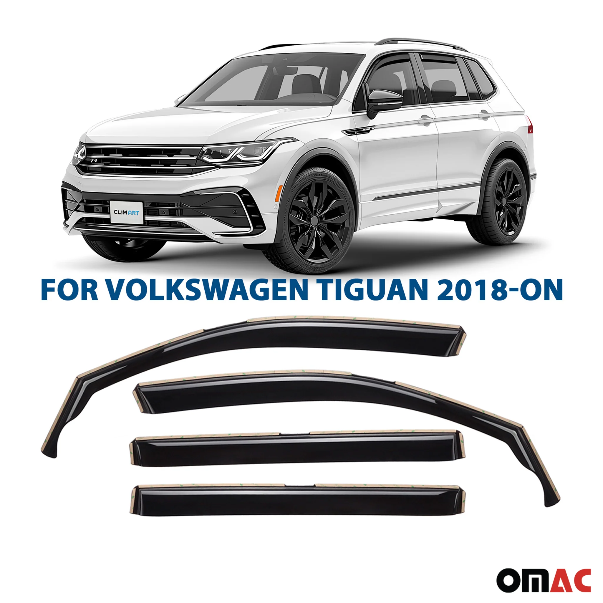 Clim Art Wind Deflectors for VW Tiguan 2018-2025 Shatterproof Dark Smoke 4 Pcs - Image 2