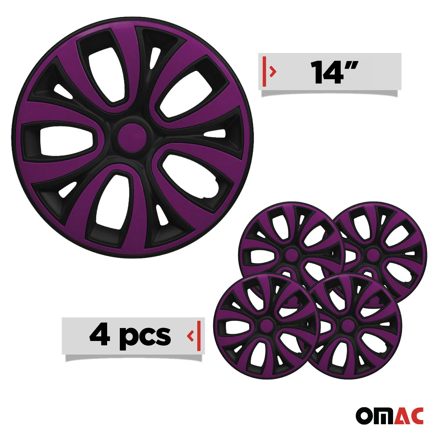 ColorFlex Hub Caps Wheel Cover 14" Black & Violet Full Set 4 pcs. - Image 3