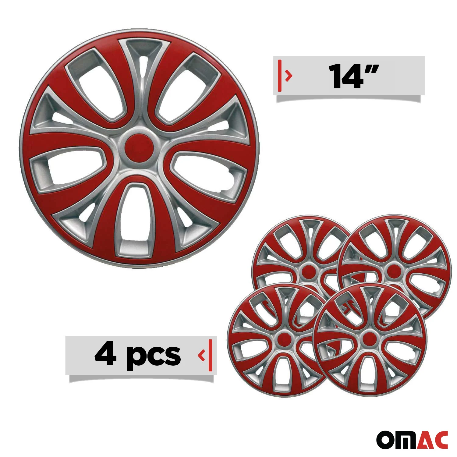 ColorFlex Hub Caps Wheel Cover 14" Gray & Red Full Set 4 pcs. - Image 3