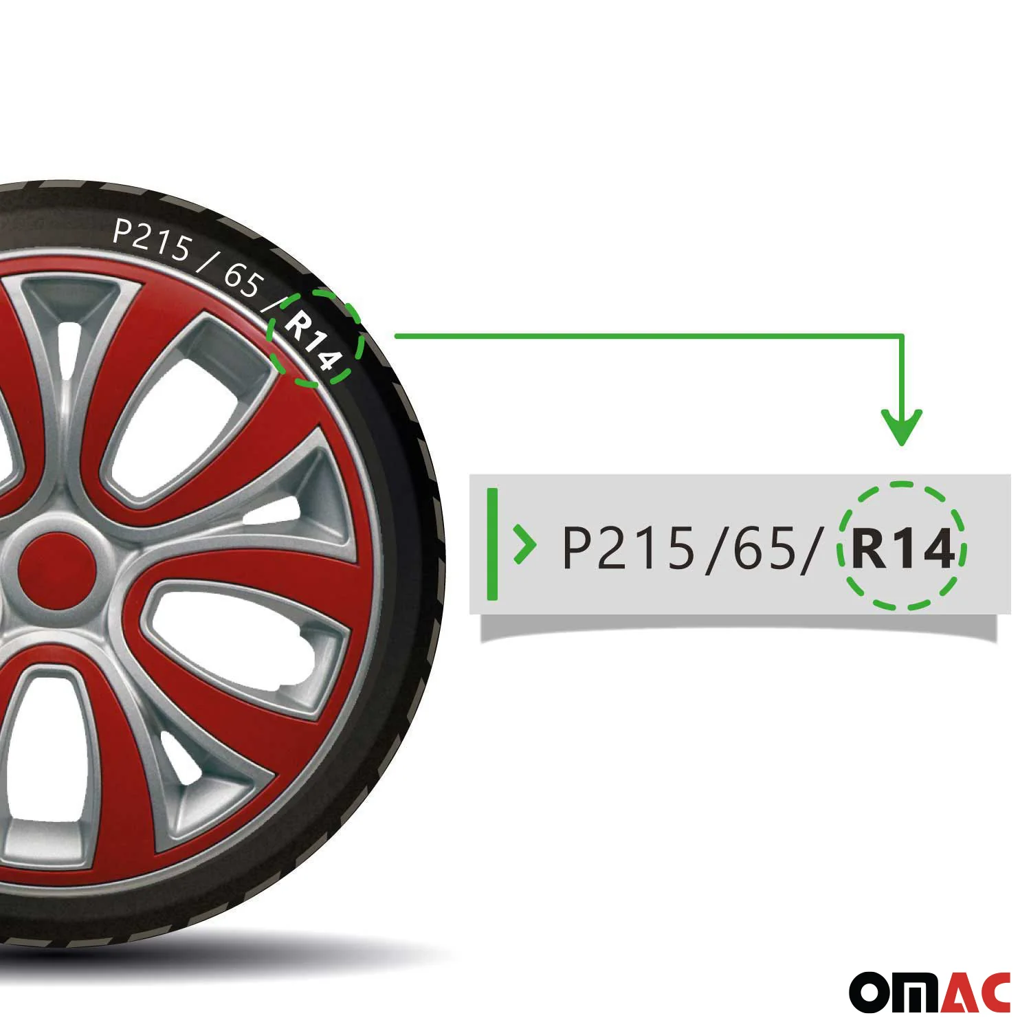 ColorFlex Hub Caps Wheel Cover 14" Gray & Red Full Set 4 pcs. - Image 5