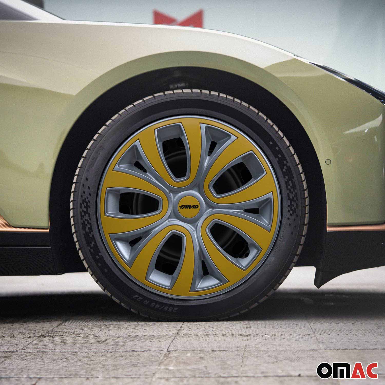 ColorFlex Hub Caps Wheel Cover 14" Gray & Yellow Full Set 4 pcs. - Image 2