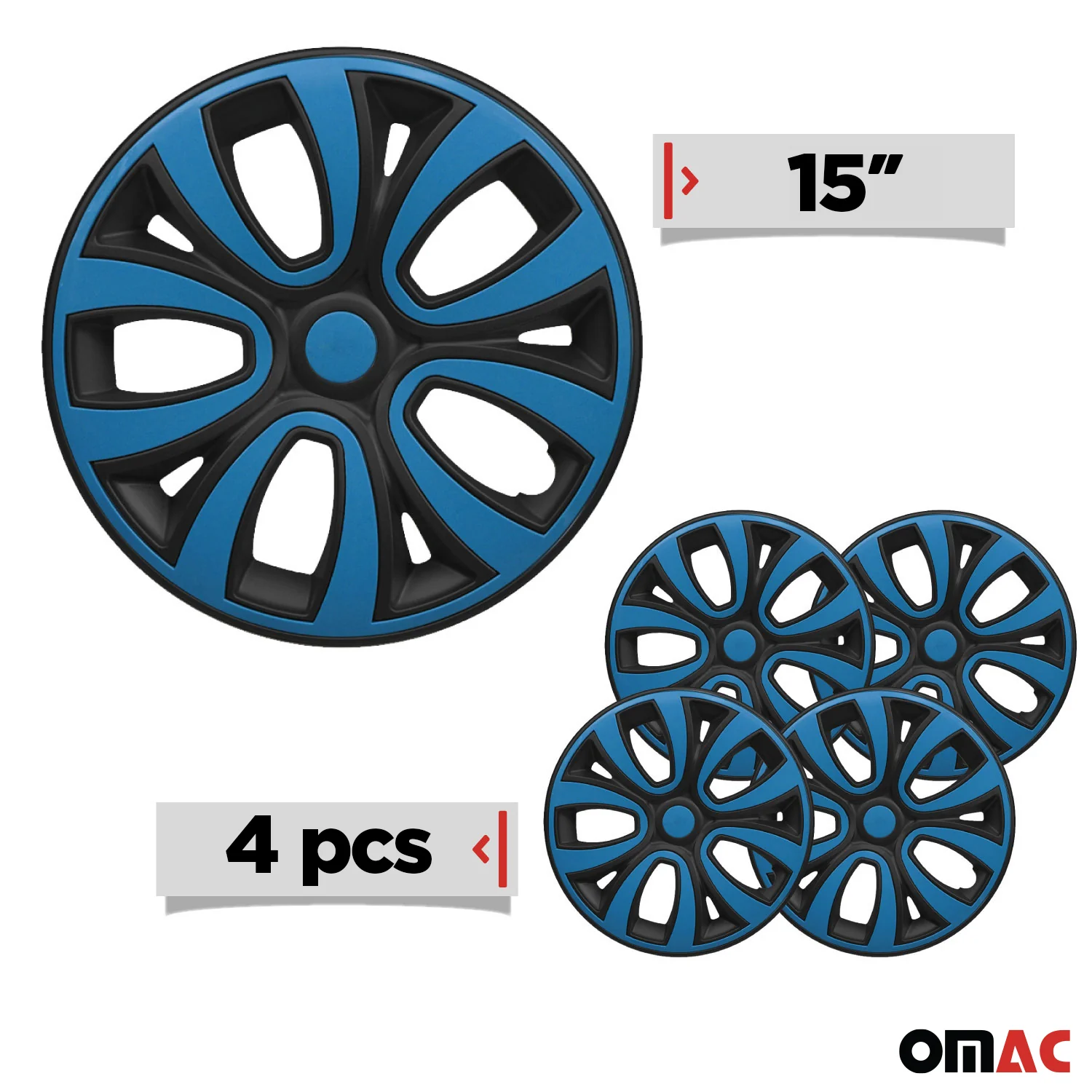 ColorFlex Hub Caps Wheel Cover 15" Black Matt & Blue Full Set 4 pcs. - Image 3