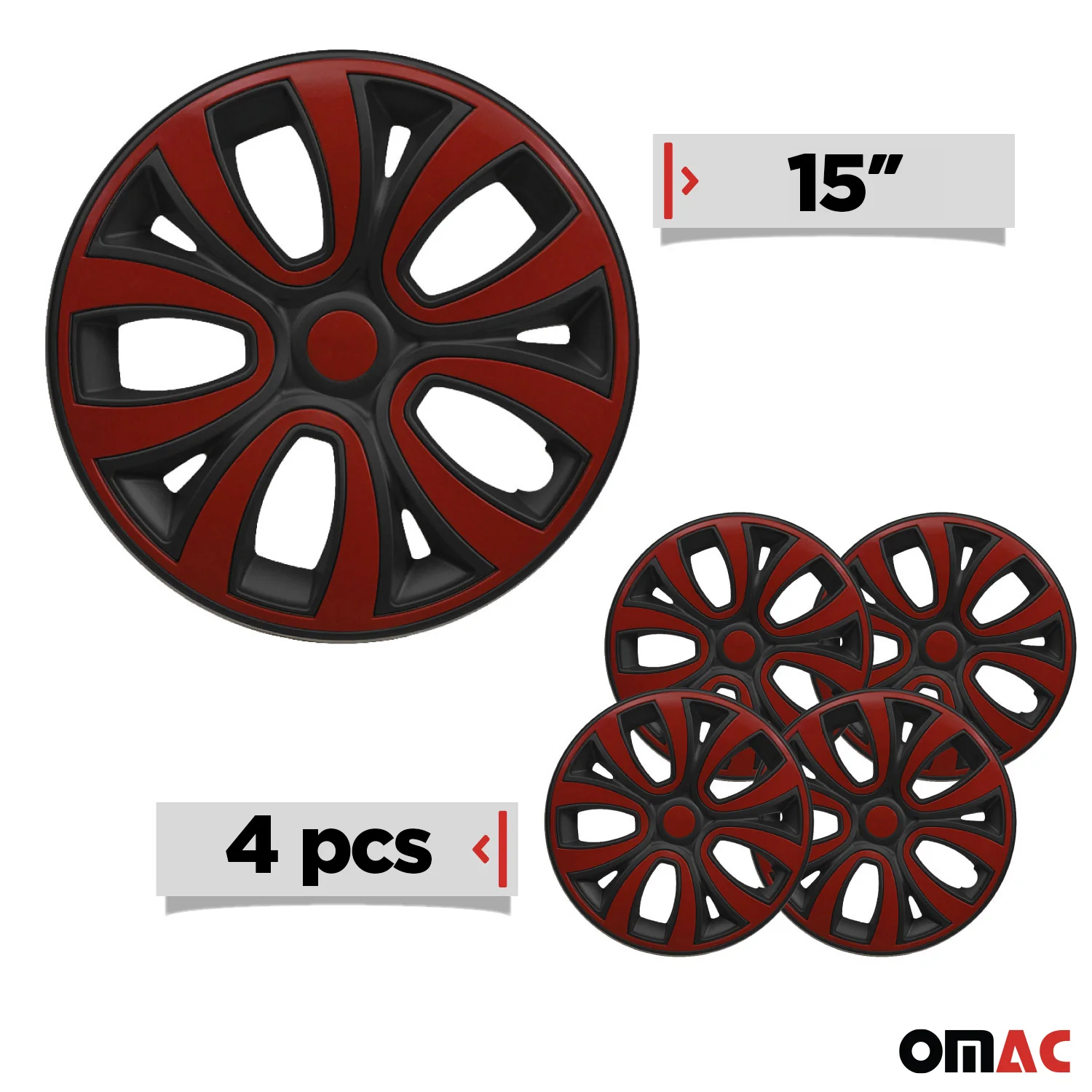 ColorFlex Hub Caps Wheel Cover 15" Black Matt & Red Full Set 4 pcs. - Image 3